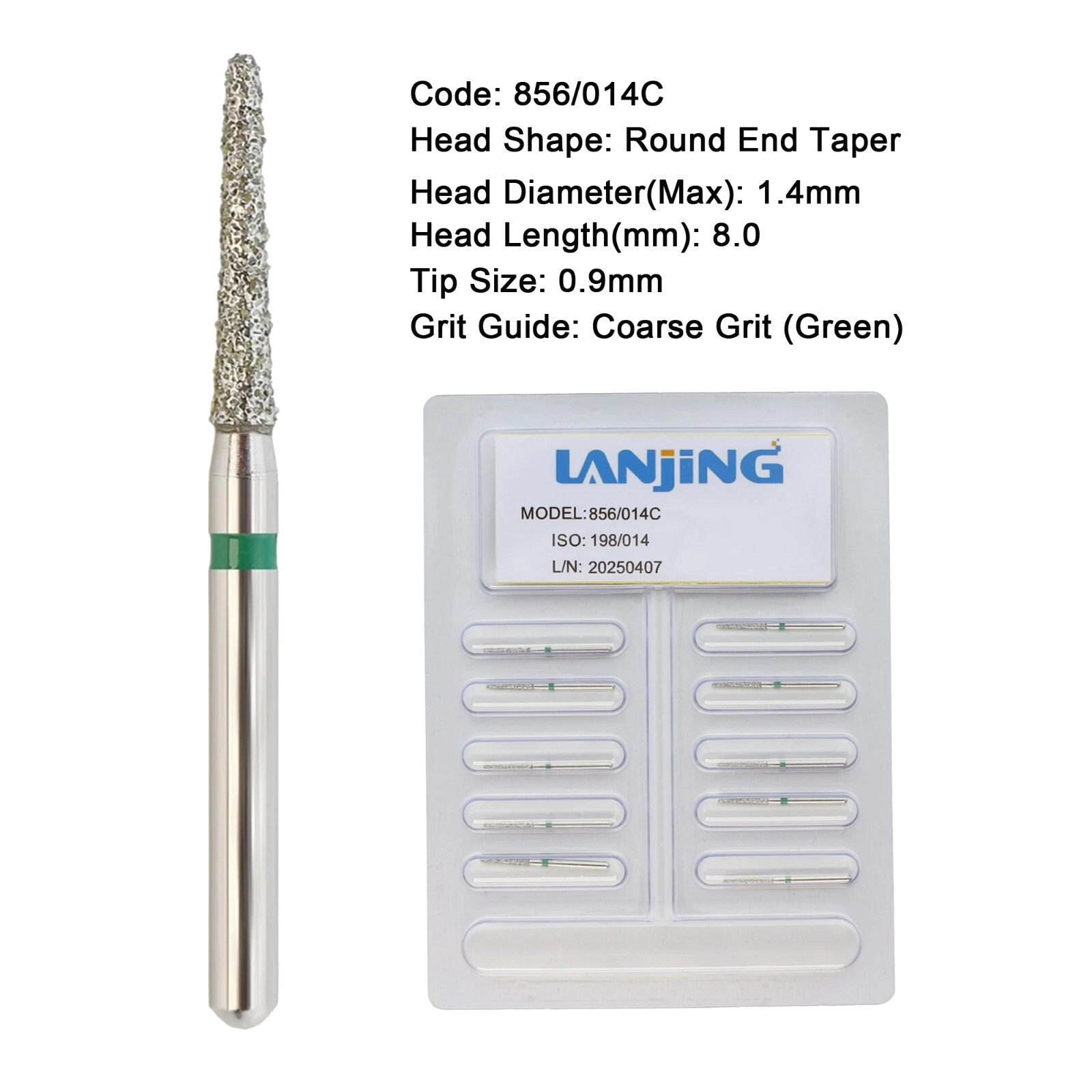 Dental Diamond Burs FG 856/014C Round End Taper High Speed Burr Coarse Grit
