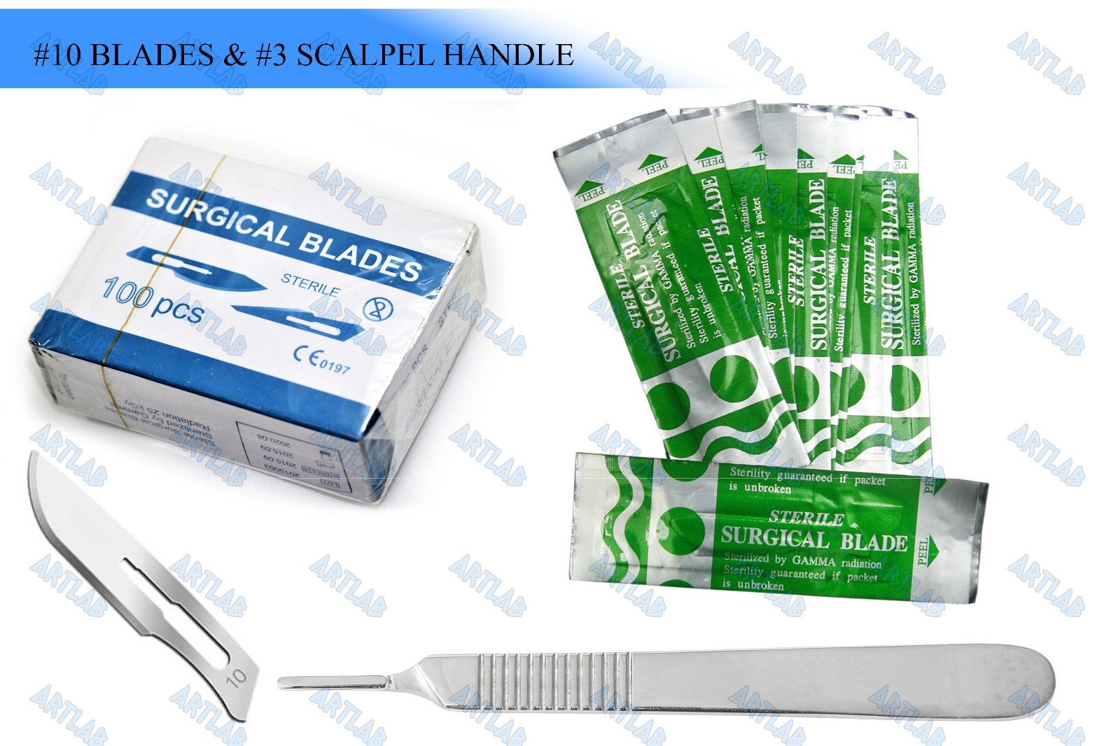 SCALPEL BLADES #10 + #11 50/50 + SCALPEL HANDLE #3 SURGICAL KNIFE DERMAPLANING