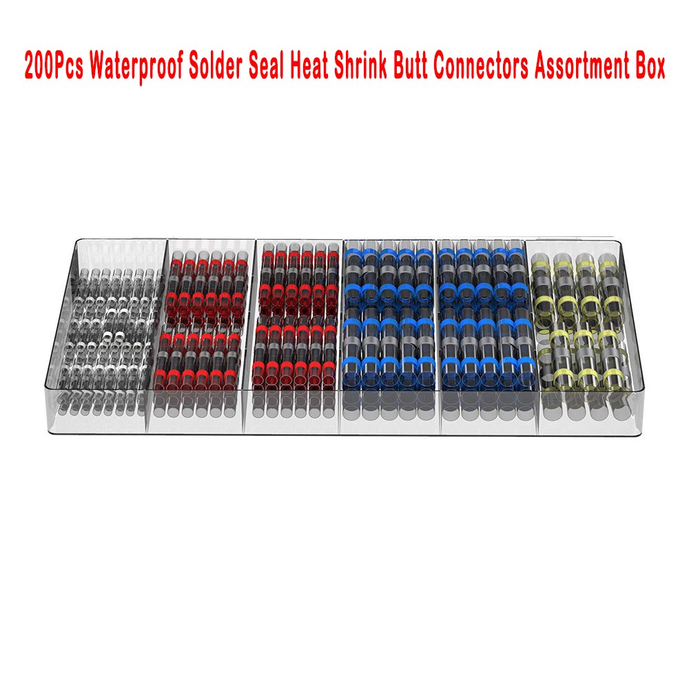 200Pcs/1Box Heat Shrink Middle Splice Terminal Assortment Box for Car Boat Audio