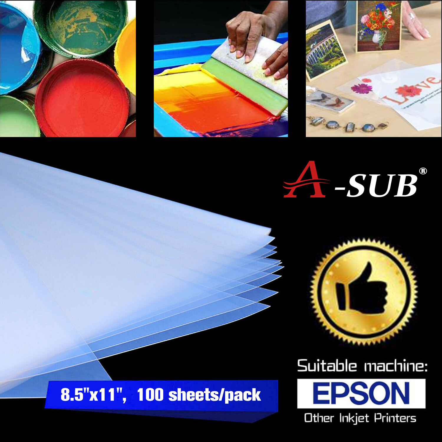 Waterproof Inkjet Film for Screen Printing 8.5×11 100 Sheets Silk Transparency