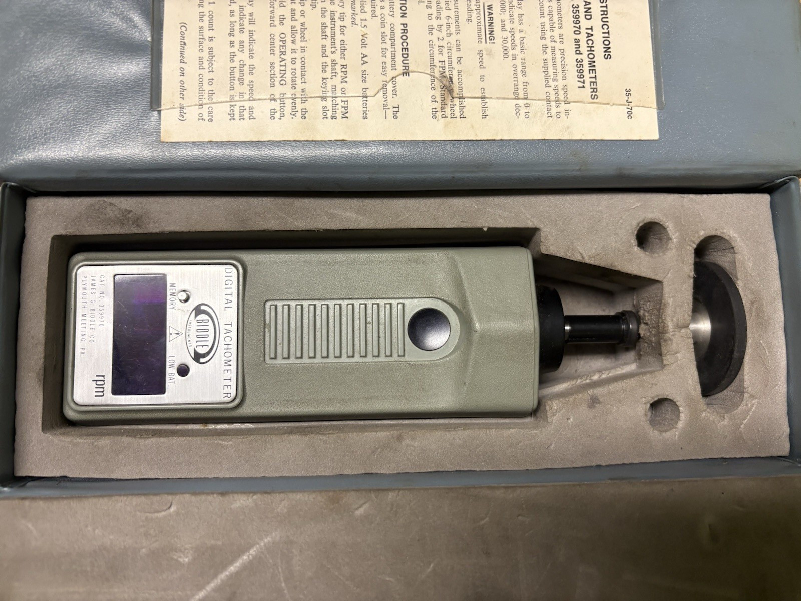 Biddle Digital Hand Tachometer No. 359970 20,000RPM
