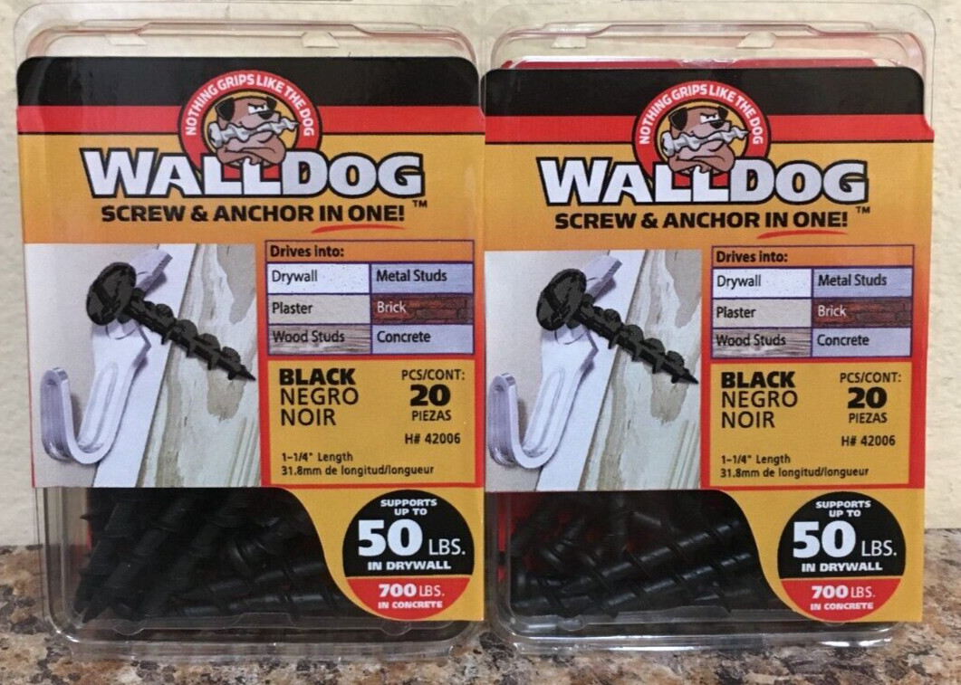 HILLMAN 42006 3/16 in. D x 1-1/4 in. L Black Walldog Screw & Anchor 2 Pks of 20