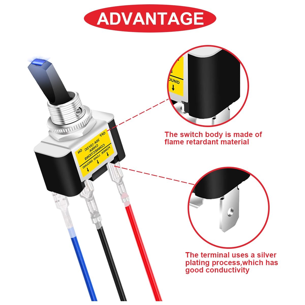 4Pcs Lighted Toggle Switch DC 12V 30A,SPST 3 Pin On Off Blue LED Switch for A…