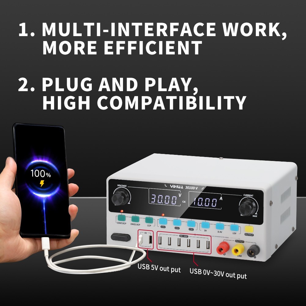 YIHUA DC Power Supply 30V 5A/10A Adjustable Digital Lab Bench Supply Precision