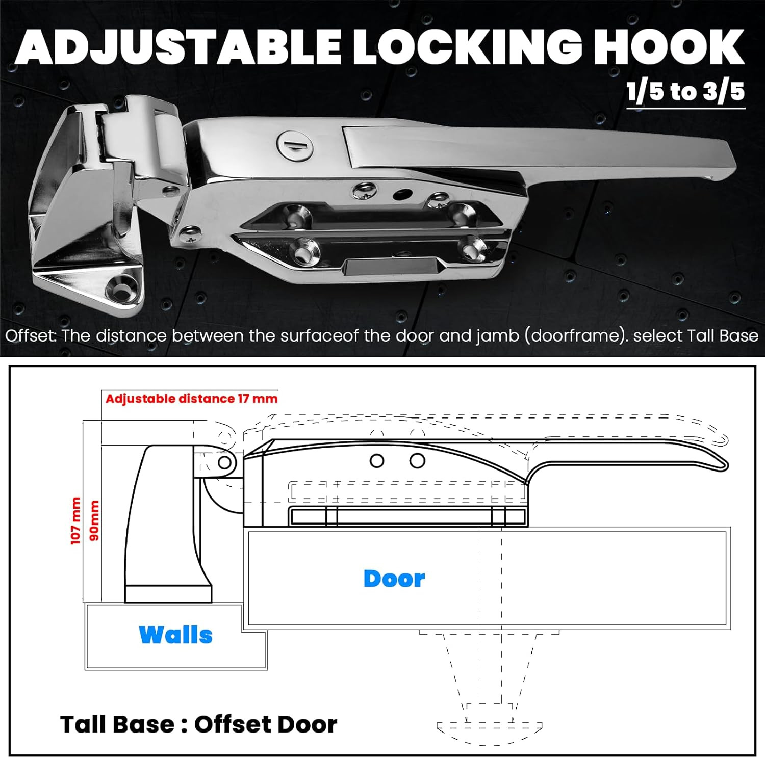 Walk-In Cooler Door Handle & Latch Kit – 304 Stainless Steel, Metallic Silver