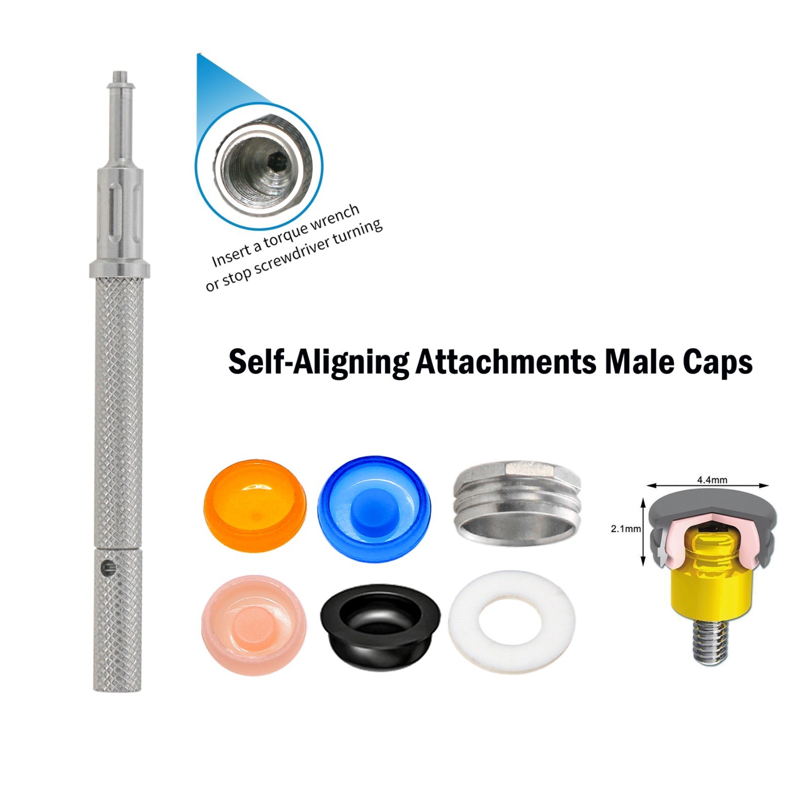 US Dental Locator Retention Caps Core Tool PEEK Male Insert Overdenture Abutment