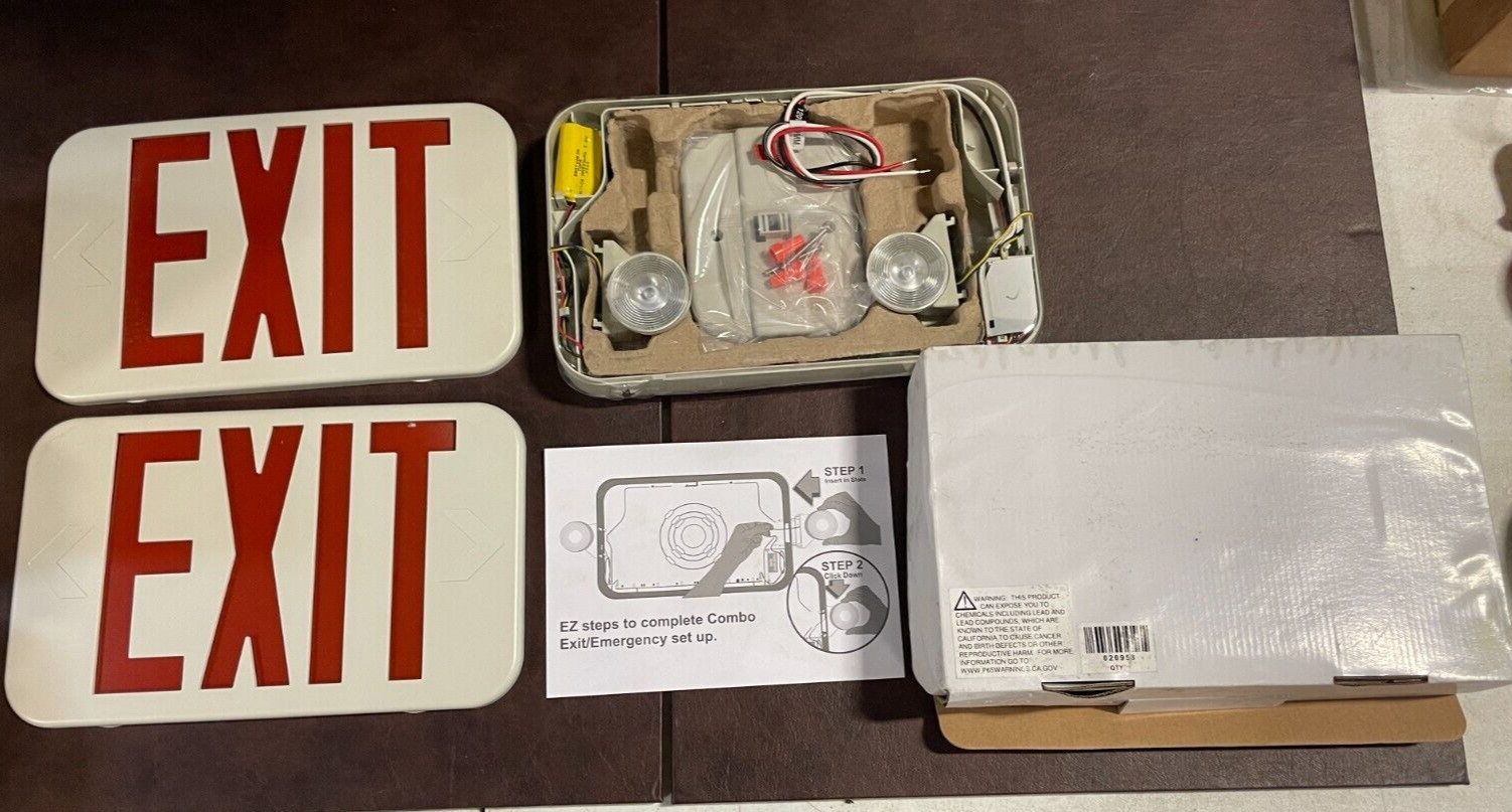 Lavex Industrial Emergency Exit light 020958- NOS- Sealed, Open Box