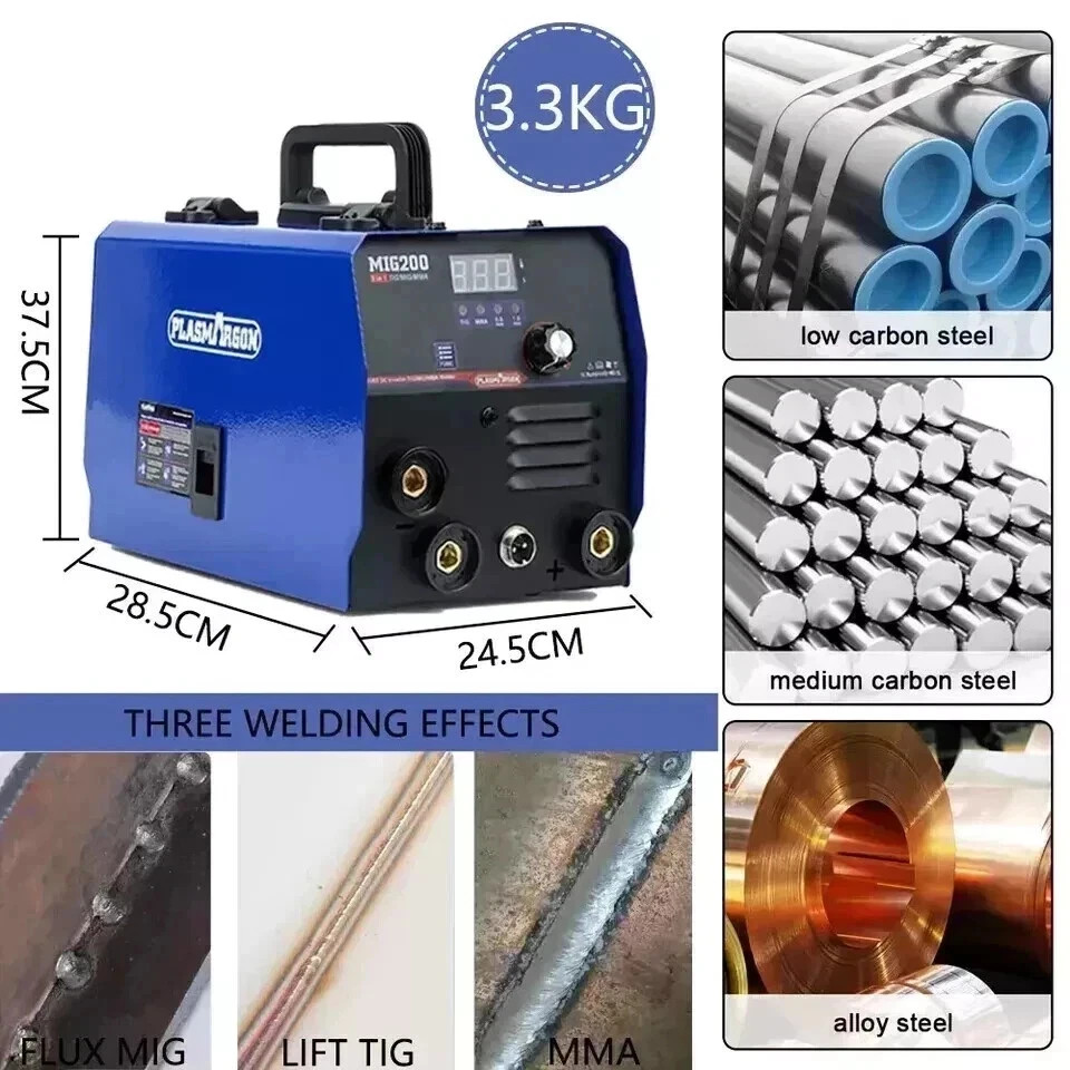 MIG200 3-IN-1 110V/220V Welder Machine 200A MIG/TIG/MMA Gasless IGBT LED Display