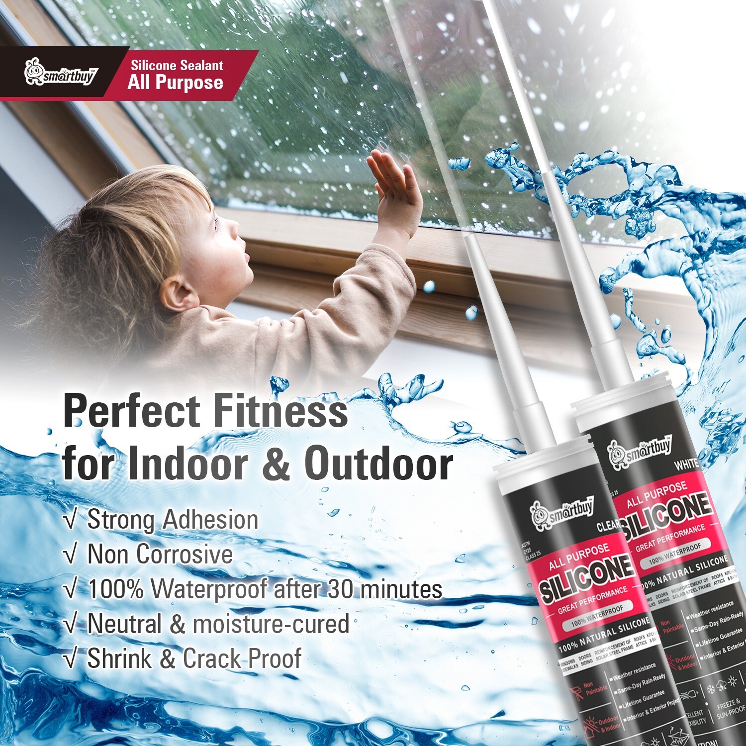Smartbuy All Purpose 100% Clear Silicone Sealant Adhesive For Glass Window Door