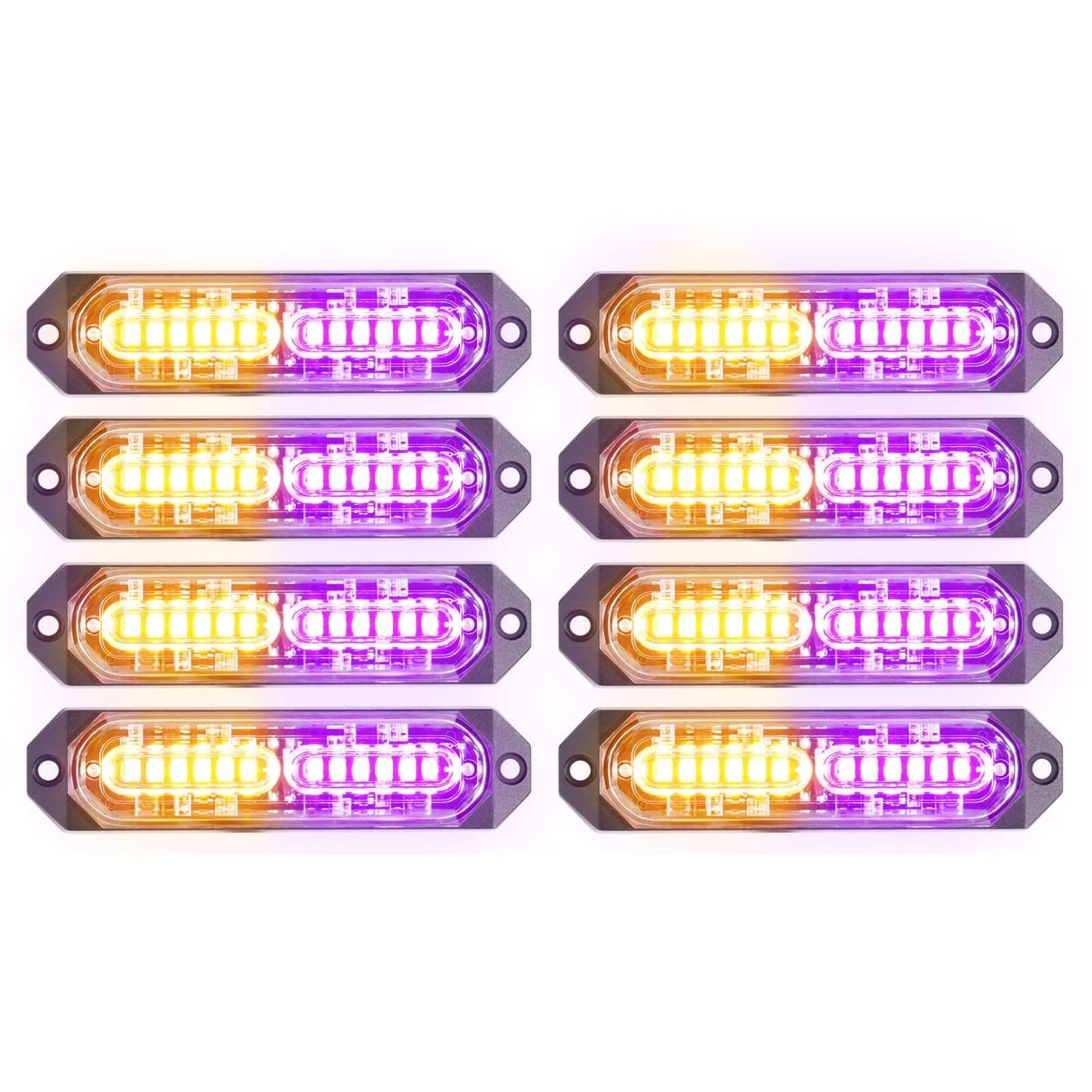 PKINGLAKE 8-Pcs Purple/Amber LED Funeral Escort Emergency Strobe Grille Lights