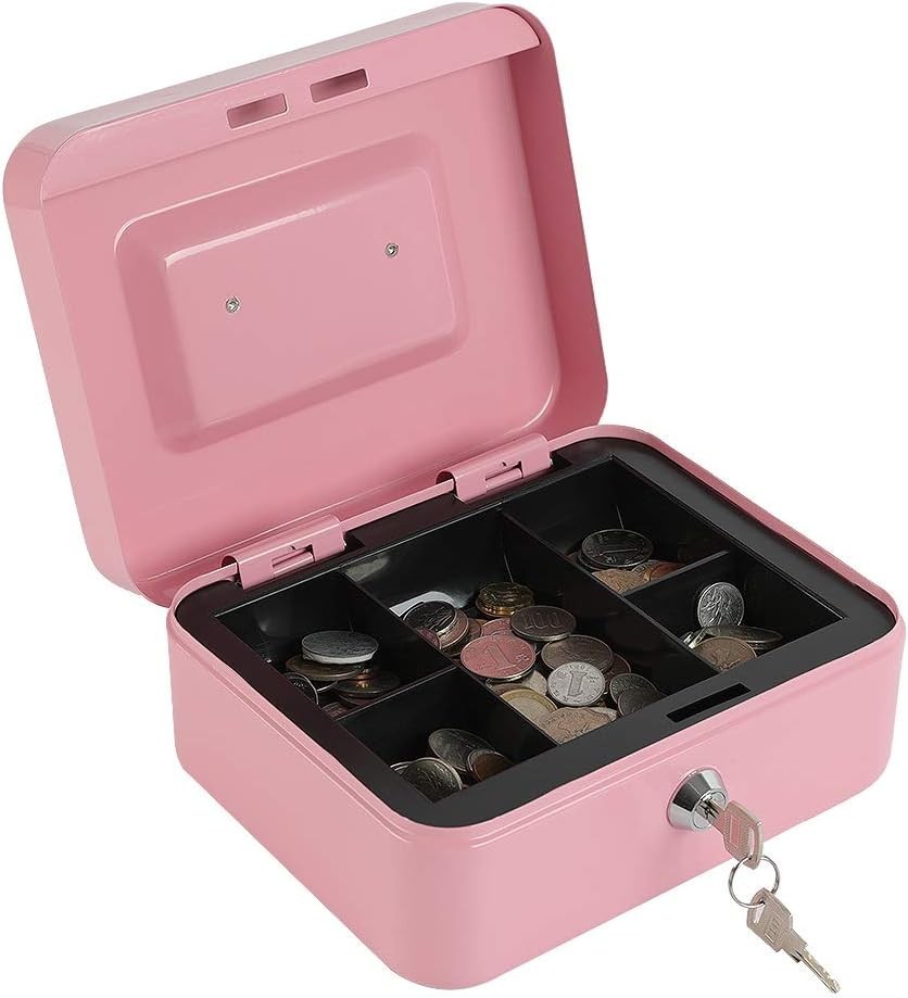 Locking Steel Medium Cash Box with Removable Coin Tray and Key Lock,7.87″x 6….