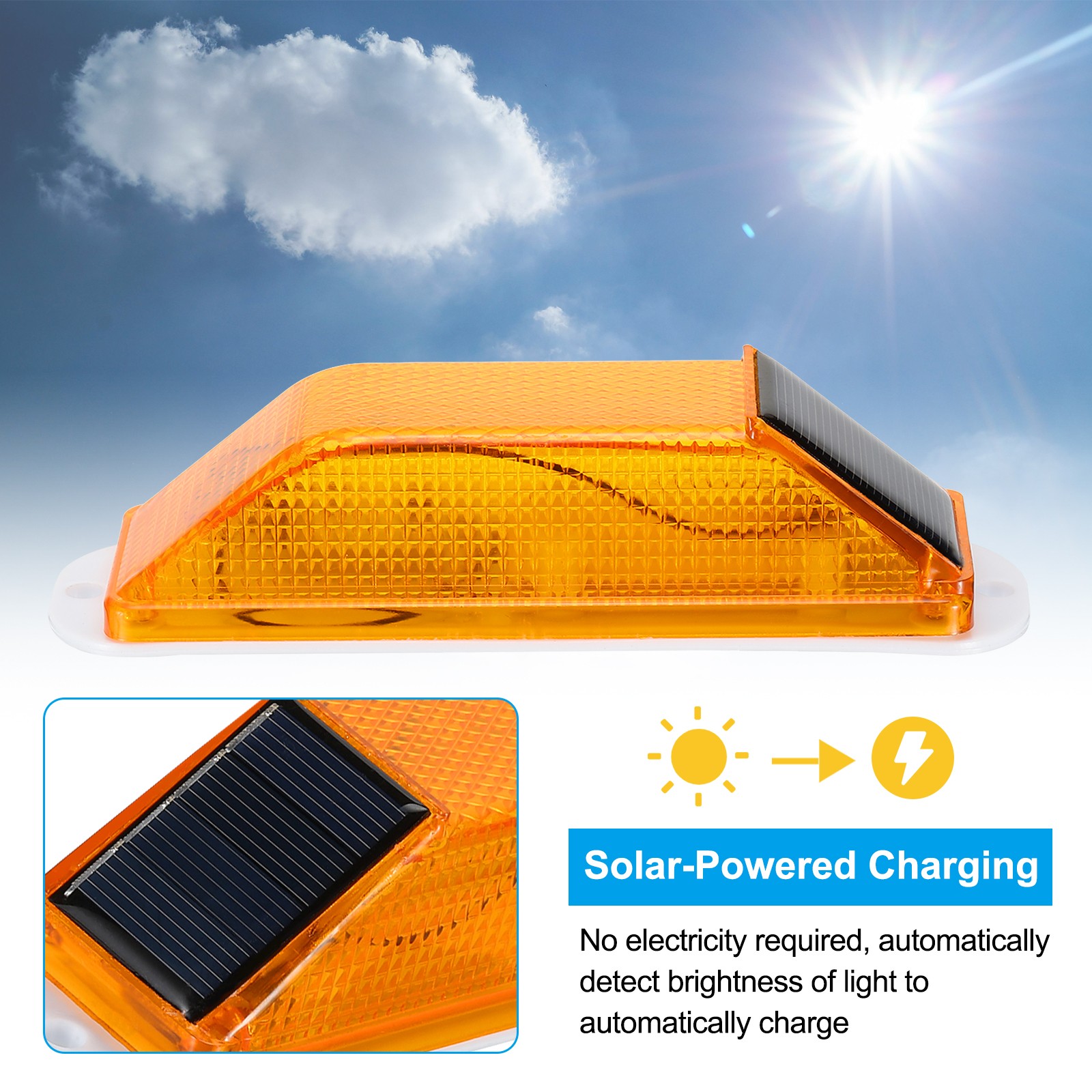 8Pcs Solar Strobe Light Waterproof Traffic Warning Lights, Yellow