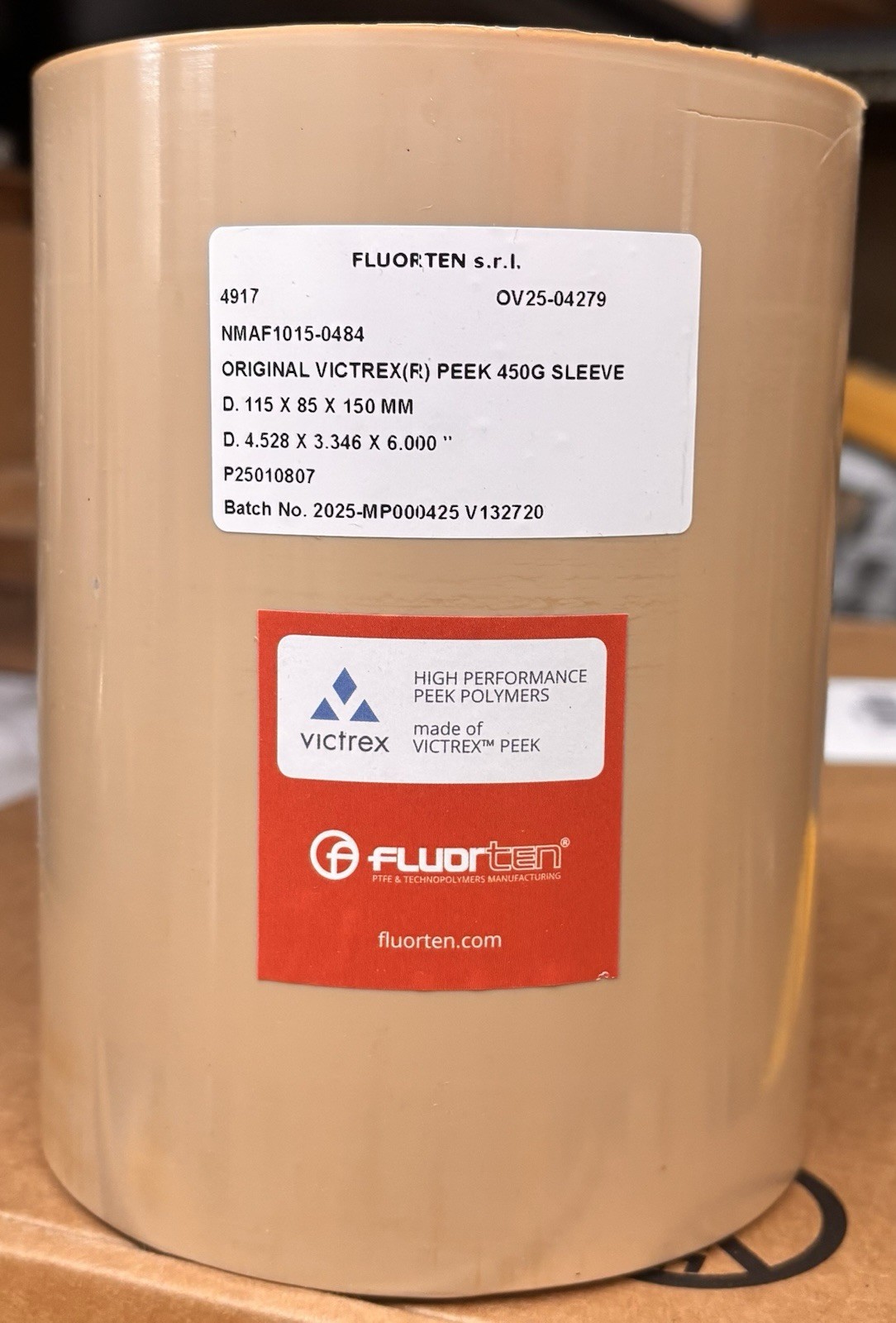 Victrex™ PEEK 450G sleeve 115 X 85 X 150 MM NMAF1015-0484