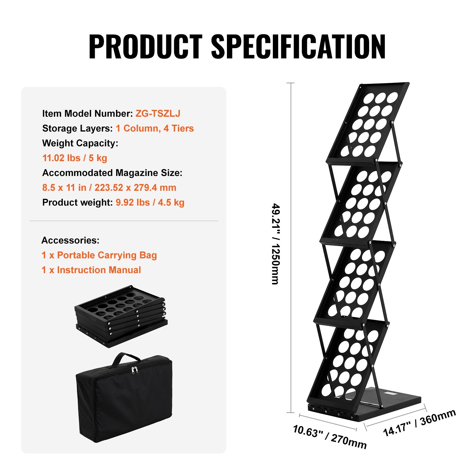 Foldable Magazine Display Rack, 4-Tier Brochure Literature Display Stand, Portab