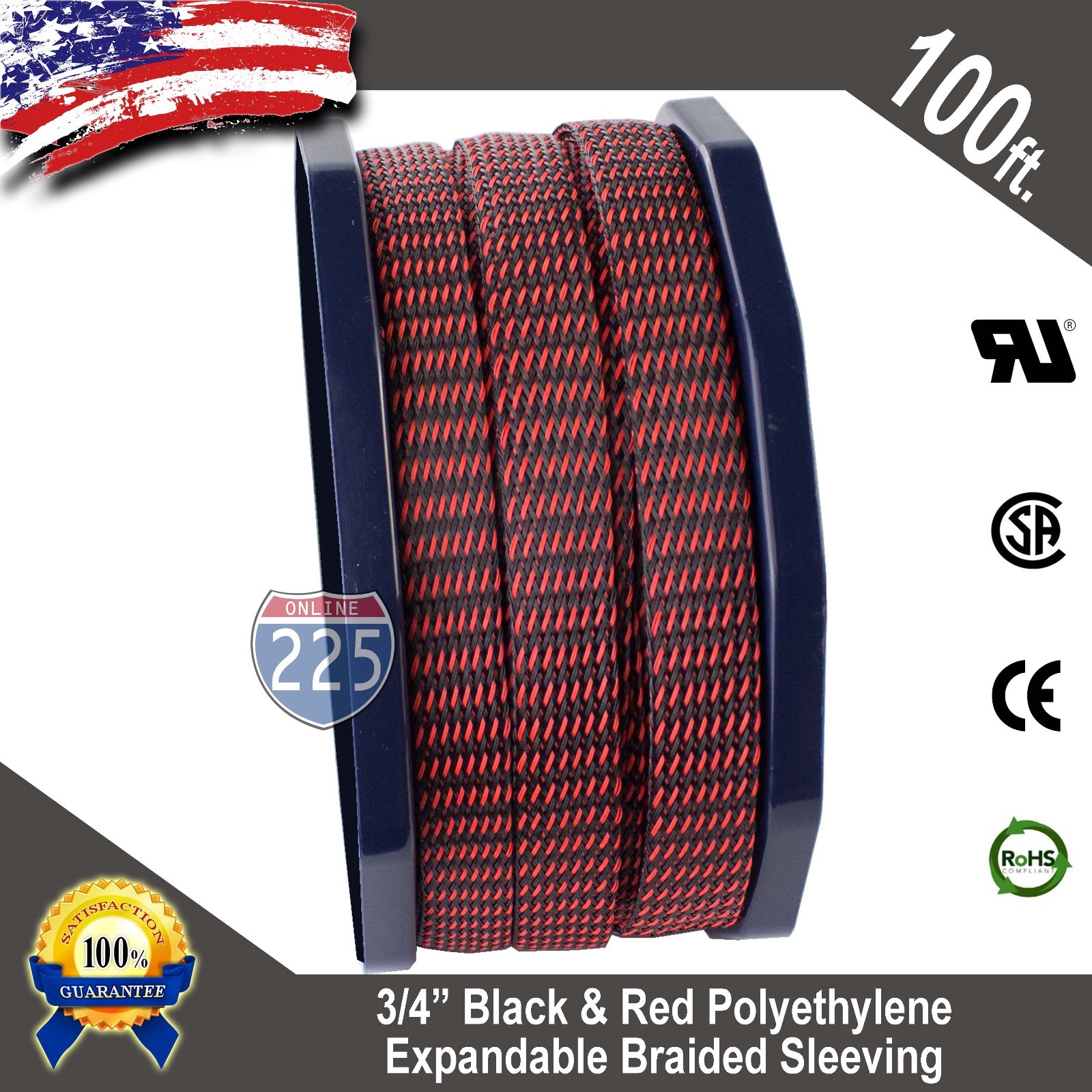 100 FT 3/4″ Black Red Expandable Wire Sleeving Sheathing Braided Loom Tubing US