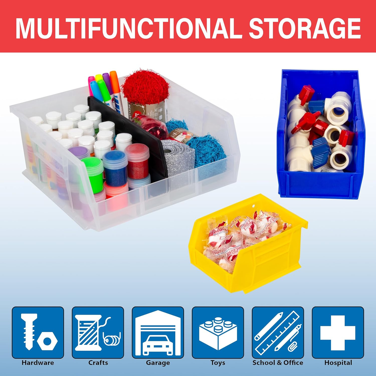 Stackable Heavy Duty Storage Bins Plastic Organizer 10x11x5 Garage Parts Box 2P