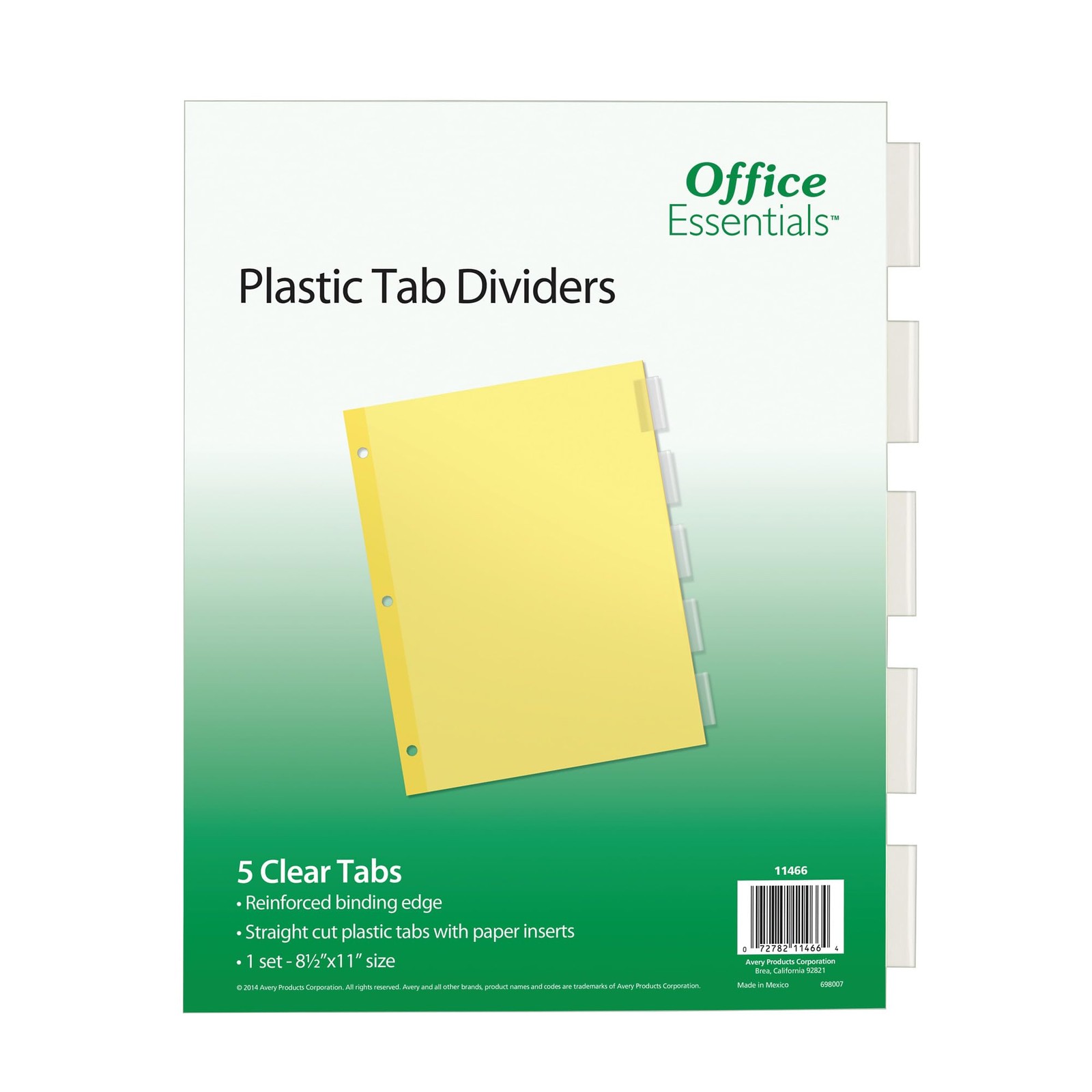 Insertable Dividers, 8-1/2″x11″, 5 Tab, Clear Tab, Buff Paper, 1 Set (11466)