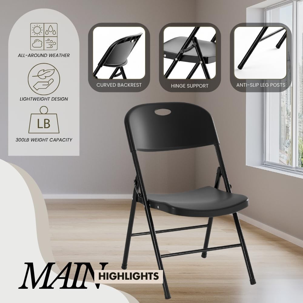 4-Pack Heavy Duty Plastic Folding Chair, 450 lbs Capacity Foldable Chairs