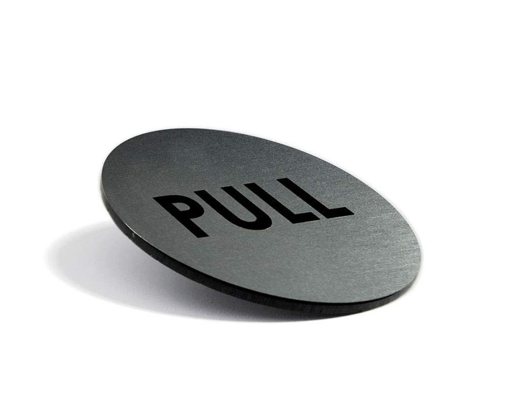 Brushed Silver Push Pull Door Signs – Set of 2, 2″ Round, Laser Engraved, Indoor