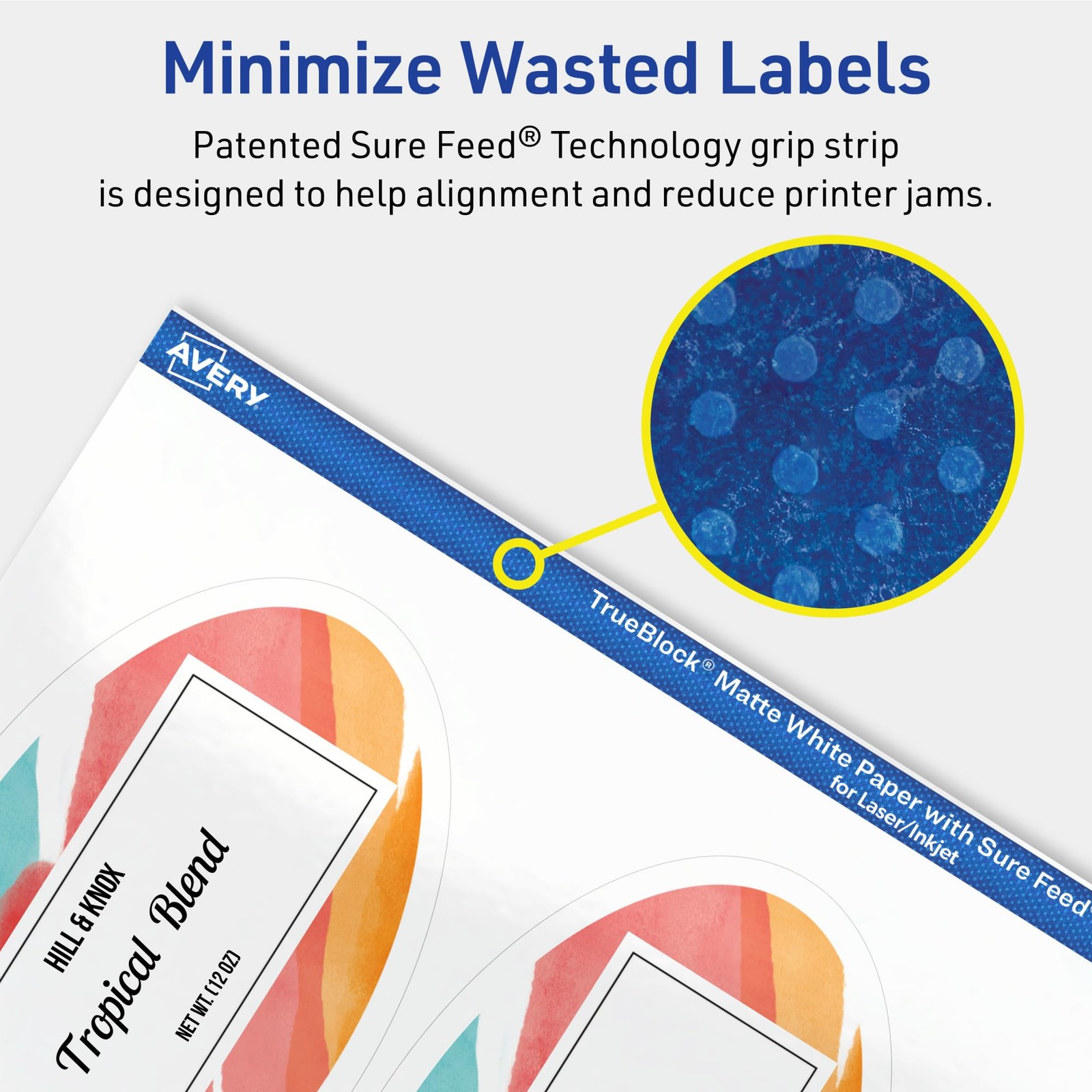 Avery Trueblock Matte White Oval Labels Sure Feed Technology 4.25 X 2.5 300