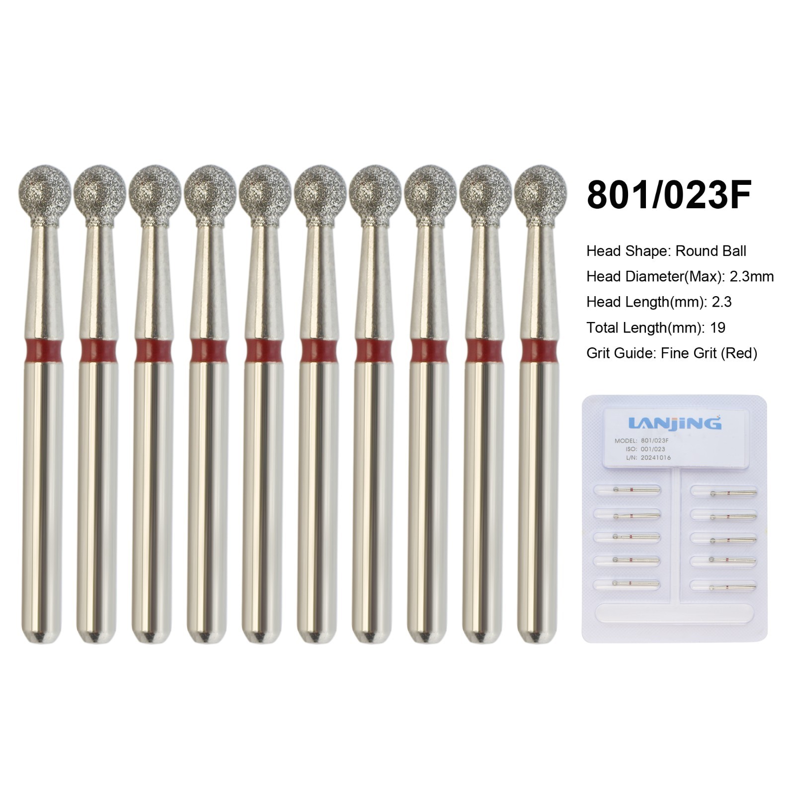Zirconia Cutting Burs Dental Diamond Bur Football Pear Round End Taper Barrel FG