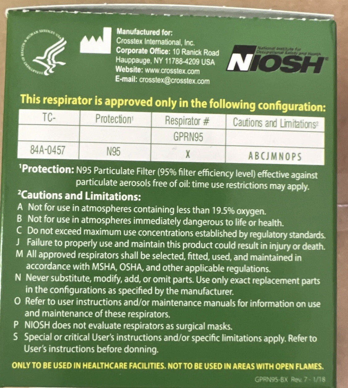 N95 Crosstex Isolator Plus Fluid Resistant Surgical Masks NIOSH [CASE OF 168]