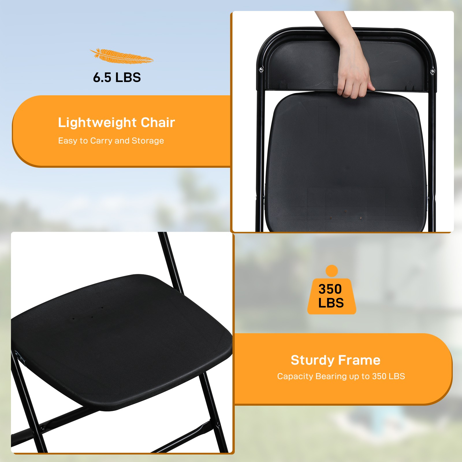 12 PCS Folding Plastic Chair Wedding Party Outdoor Indoor 360 LBS Capacity Black