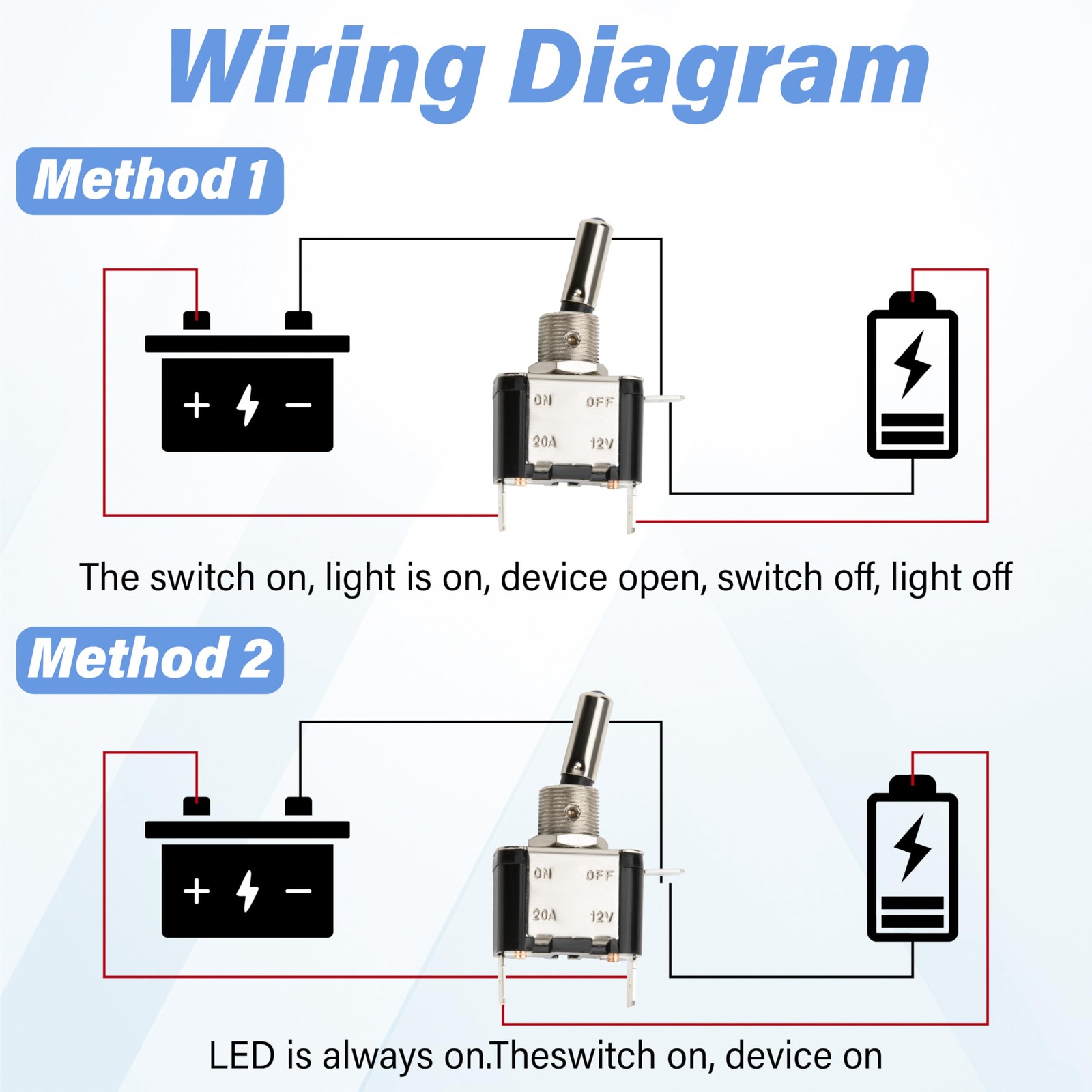 3 PCS LED Lighted Rocker Toggle Switch, 12V SPST 3 Pin 2 Position ON/Off Rock…