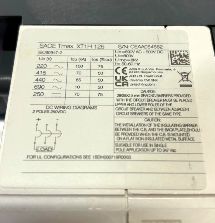 ABB XT1H125 Sace Tmax 30A ReliaGear Circuit Breaker 3P 480V/600V *NEW TAKEOUT*