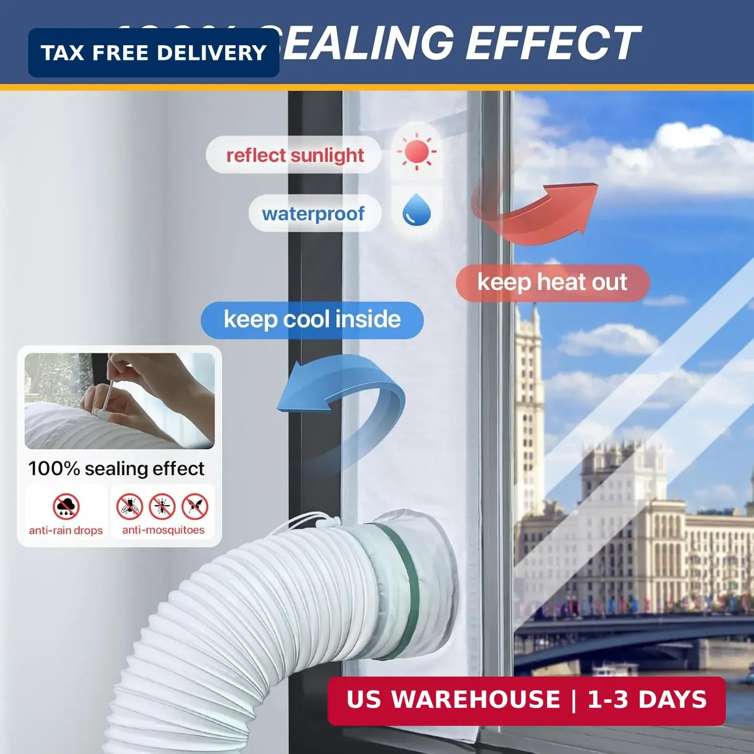 LOVIGA Drawstring Portable Air Conditioner Window Vent Kit, 100% Sealing Portabl