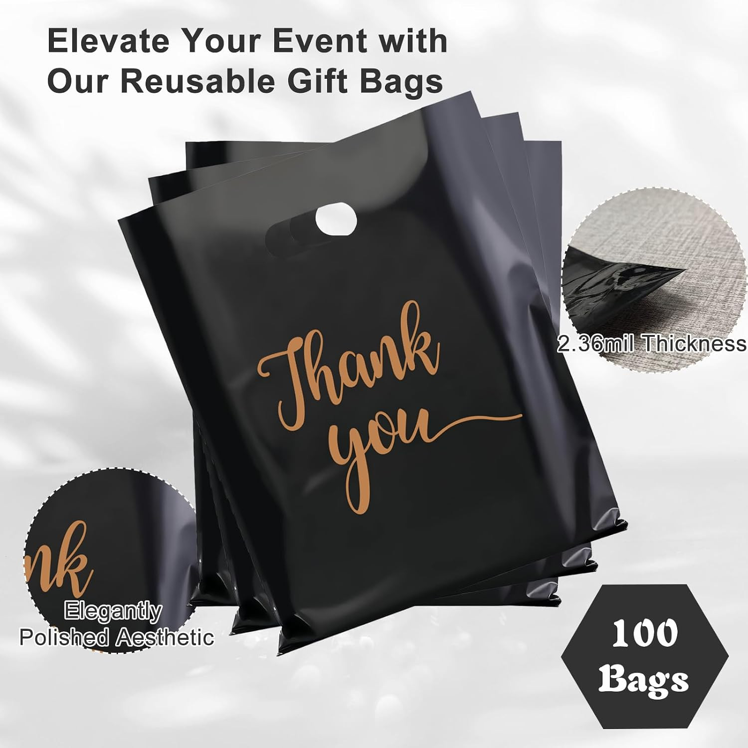 50 Pack Thank You Merchandise Bags, Extra Thick 2.36 Mil Wholesale Bulk Retail S