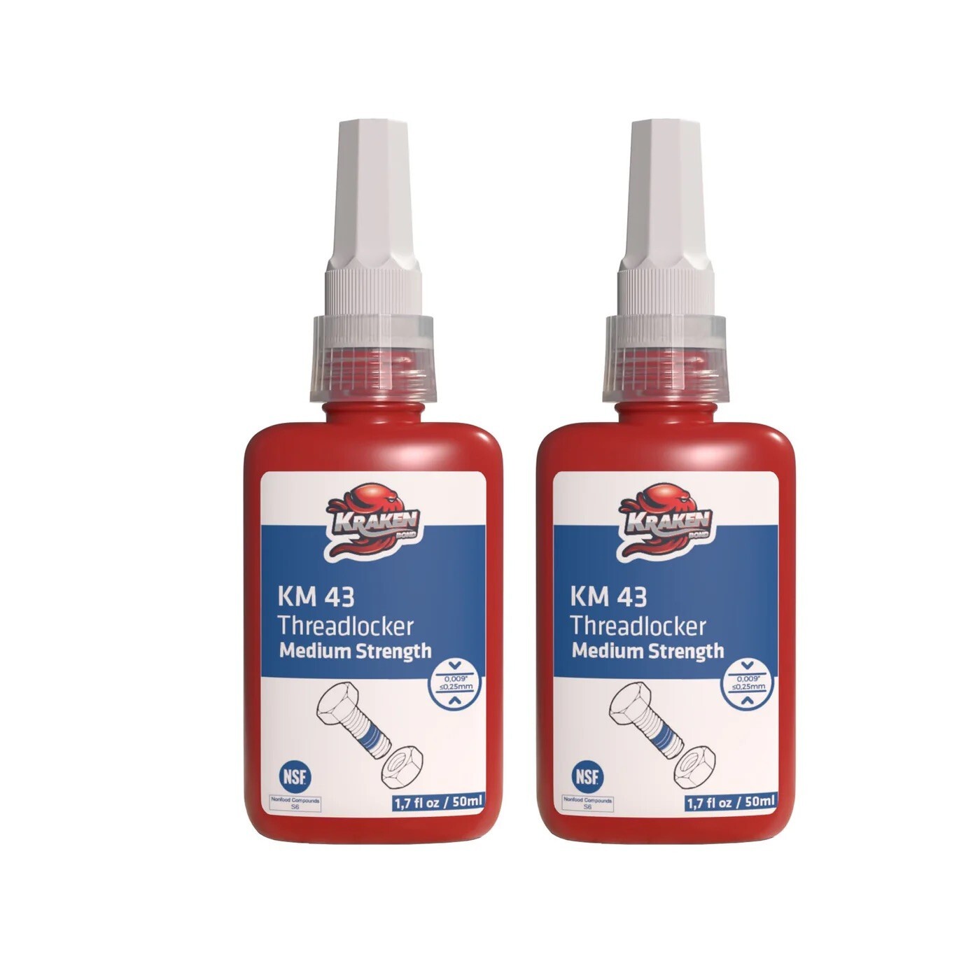 Kraken Bond Medium Strength Blue Threadlocker KM 43 (1.7 oz / 50 ml) – 2 Pack