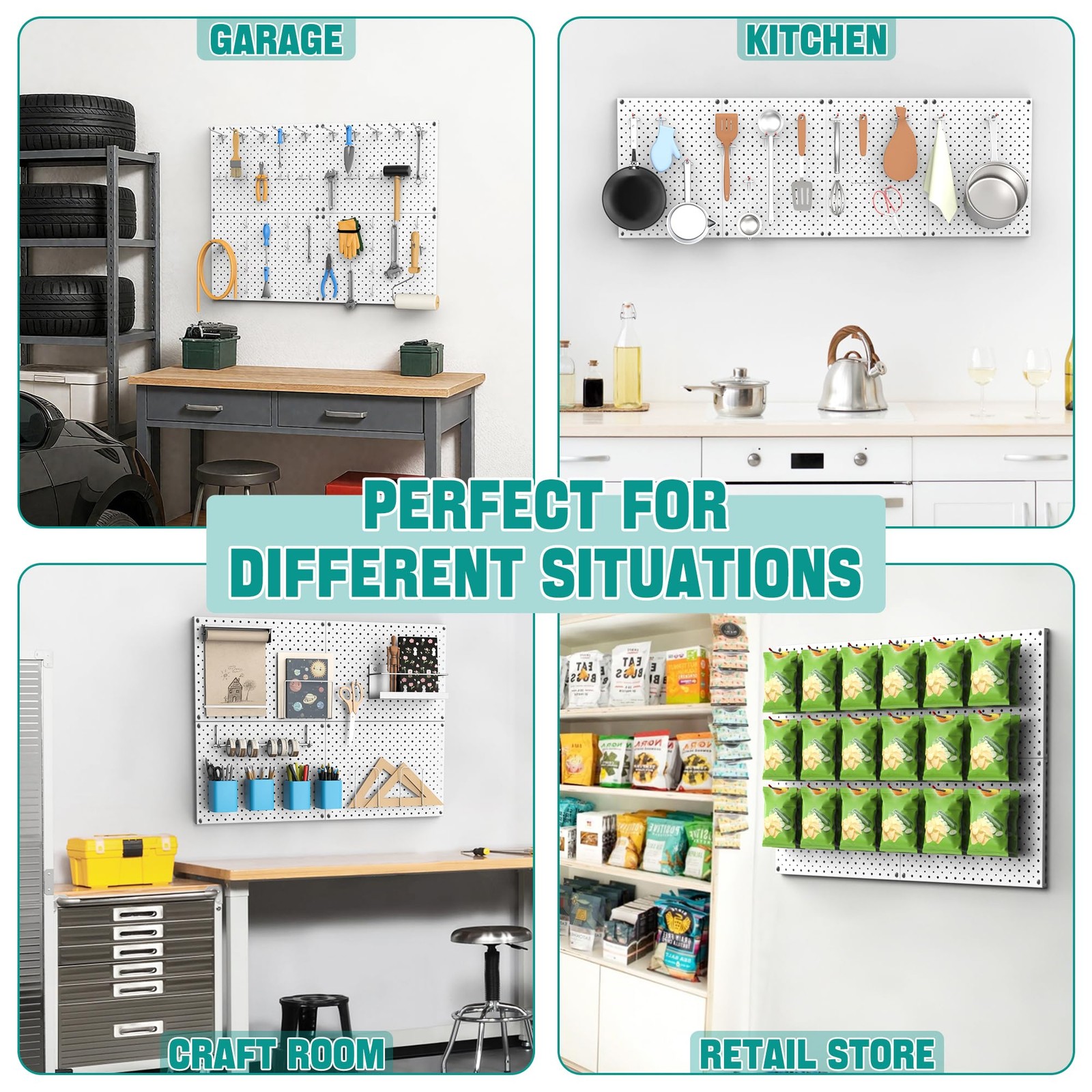2 PCS 12×16 Inch Metal Pegboard Panels Heavy Duty Garage Wall Organizer Gray
