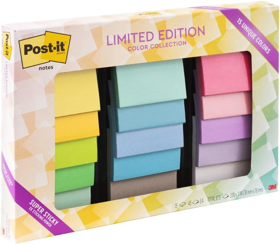 Post-It Super Sticky Notes, 3 X 3 In, Assorted Brights, 15 Pads | School Supplie