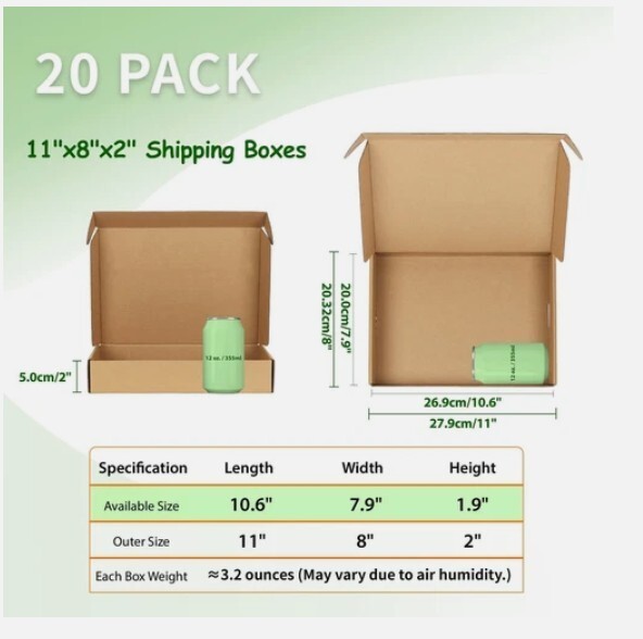 20 11″ x 8″ x 2″ Corrugated Mailers Boxes- Ship from USA