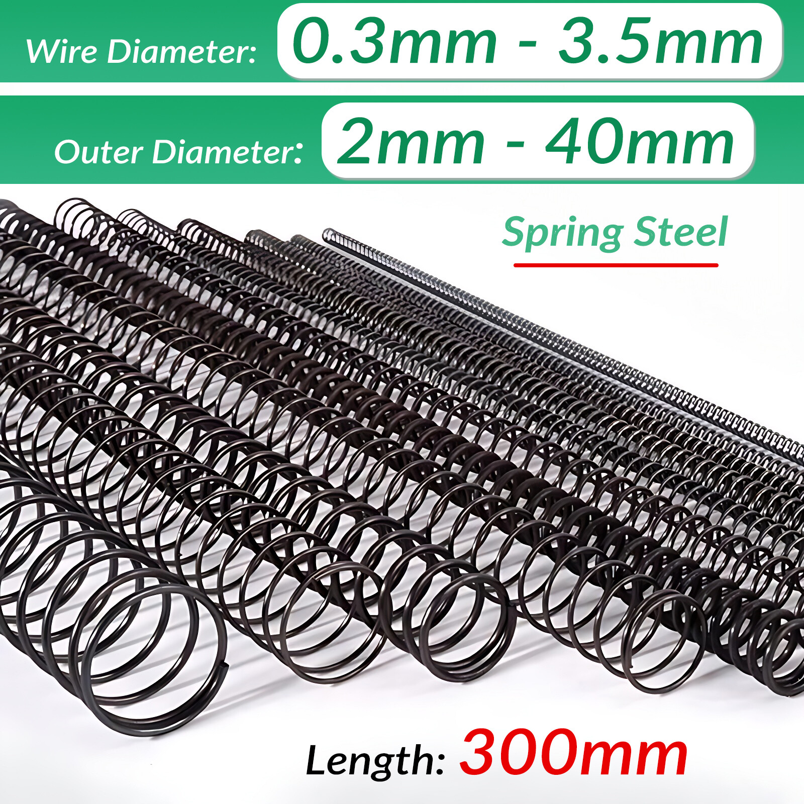 Length 300mm Wire Dia.0.3-3.5mm OD 2-40mm Small Springs Compression Spring Steel