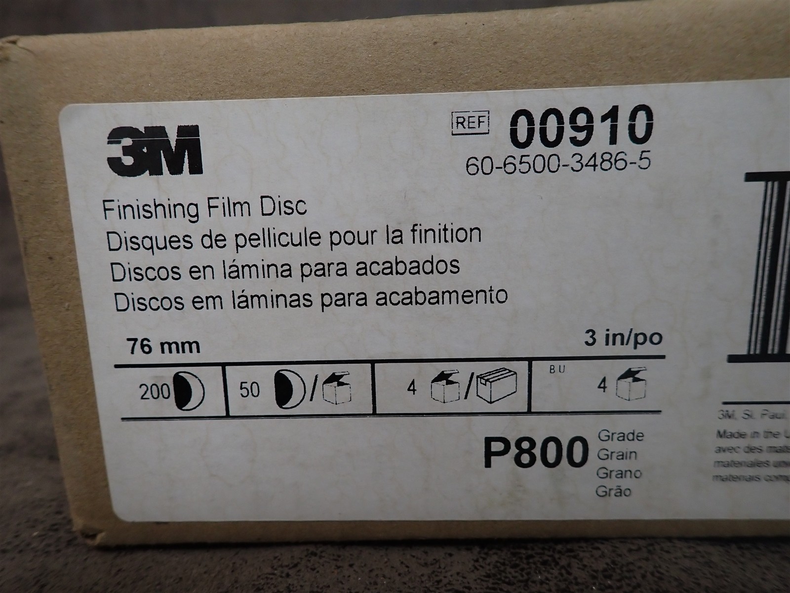 Case of 200 NEW 3M 00910 Hookit 260L Finishing Film Discs 3″ P800 Grit (O22)