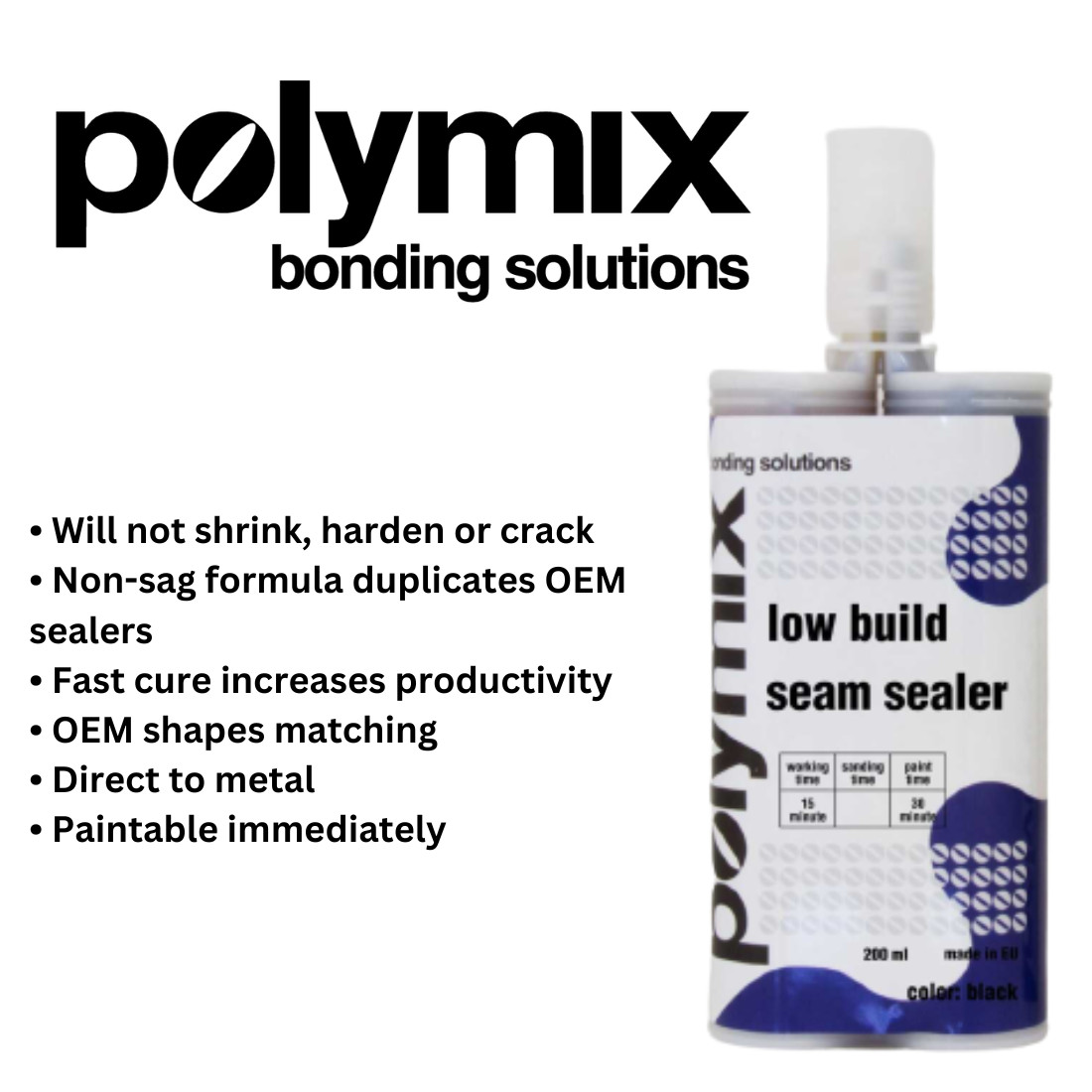 Polymix Low/ Medium Build Automotive Seam Sealer Cartridge 50ml Beige