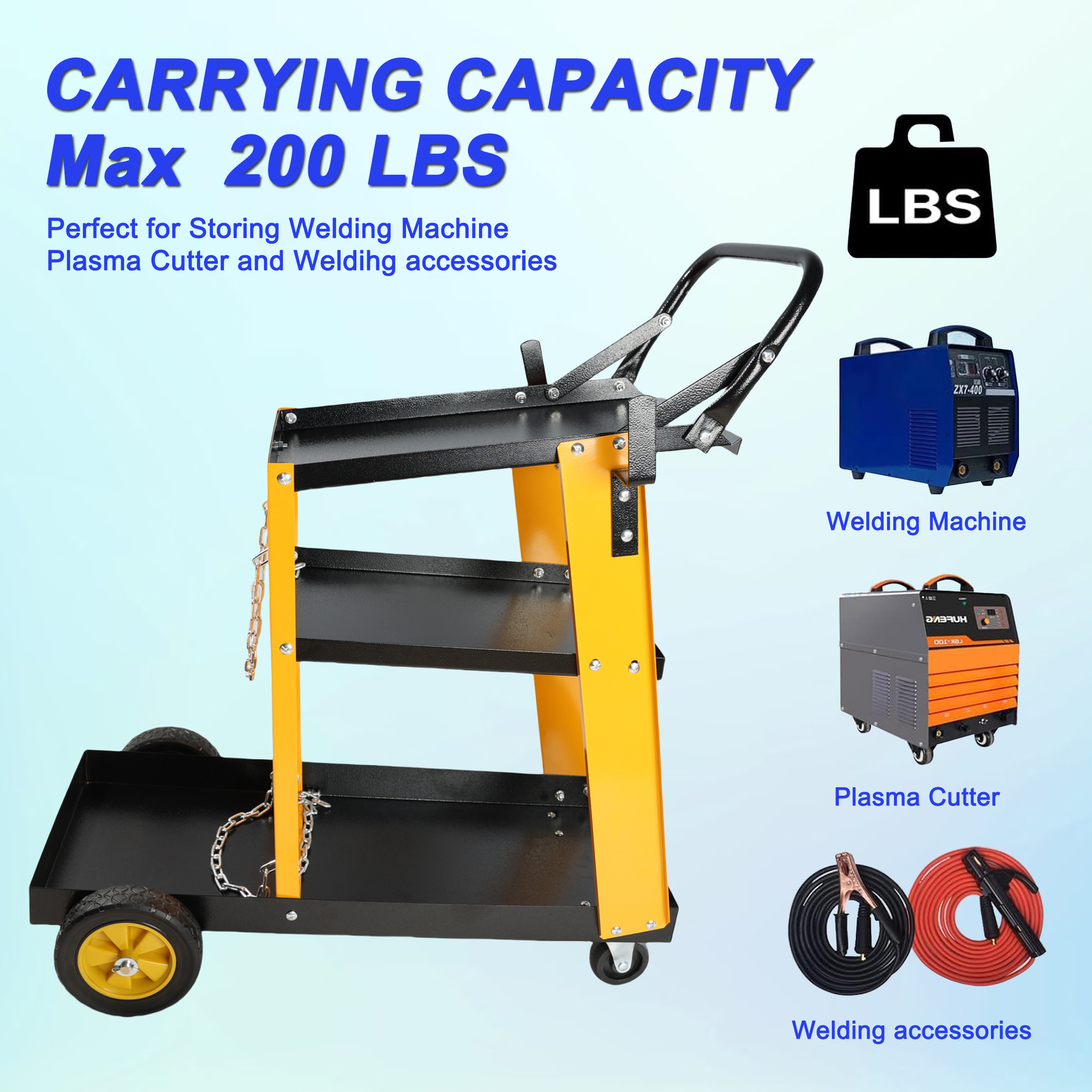 Welding Cart 3 Tiers 200 LBS Welder Welding Cart with 360° Swivel Wheels New