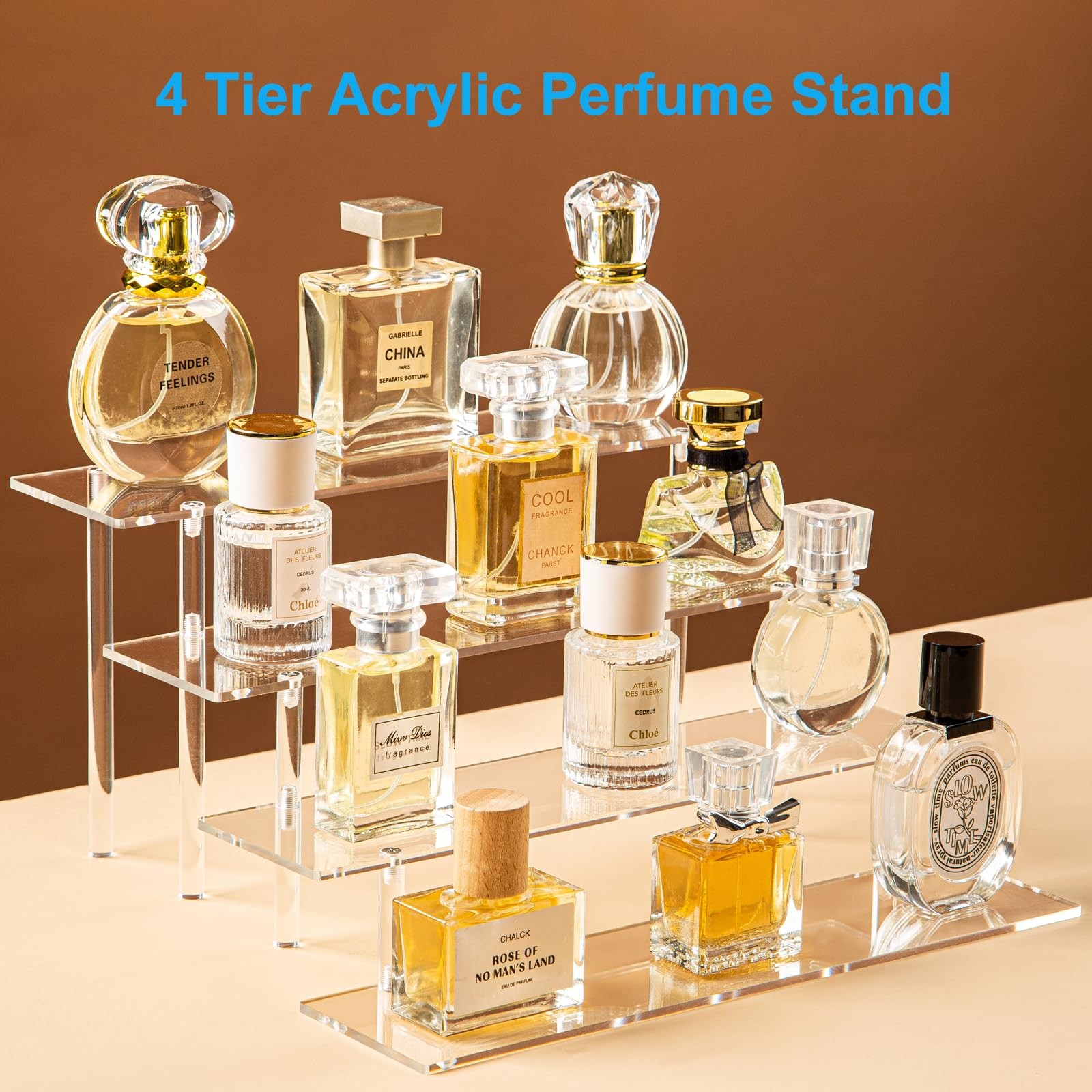 4 Tier Acrylic Perfume Organizer Stand, Clear Display Risers for Perfume, Col…