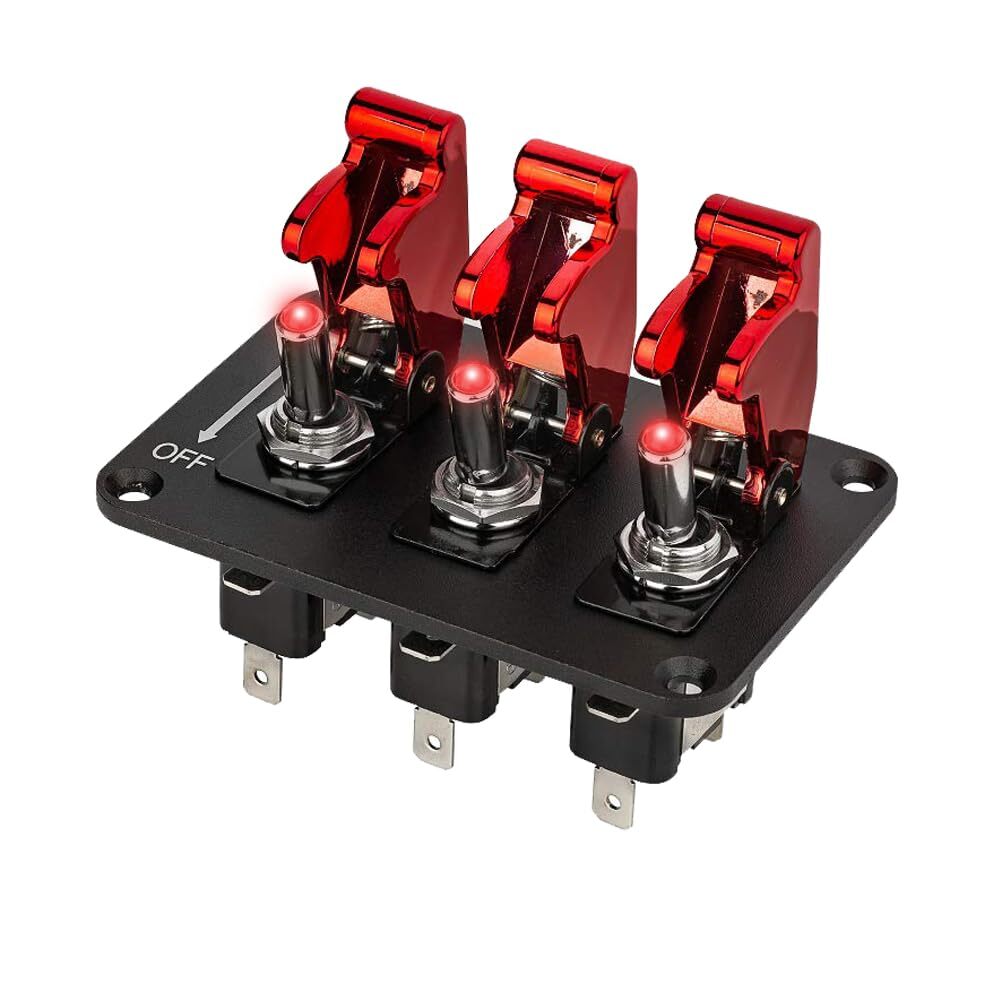 3 Red Racing Car Toggle Switch PanelUniversal Car 12V Racing Ignition Switch …