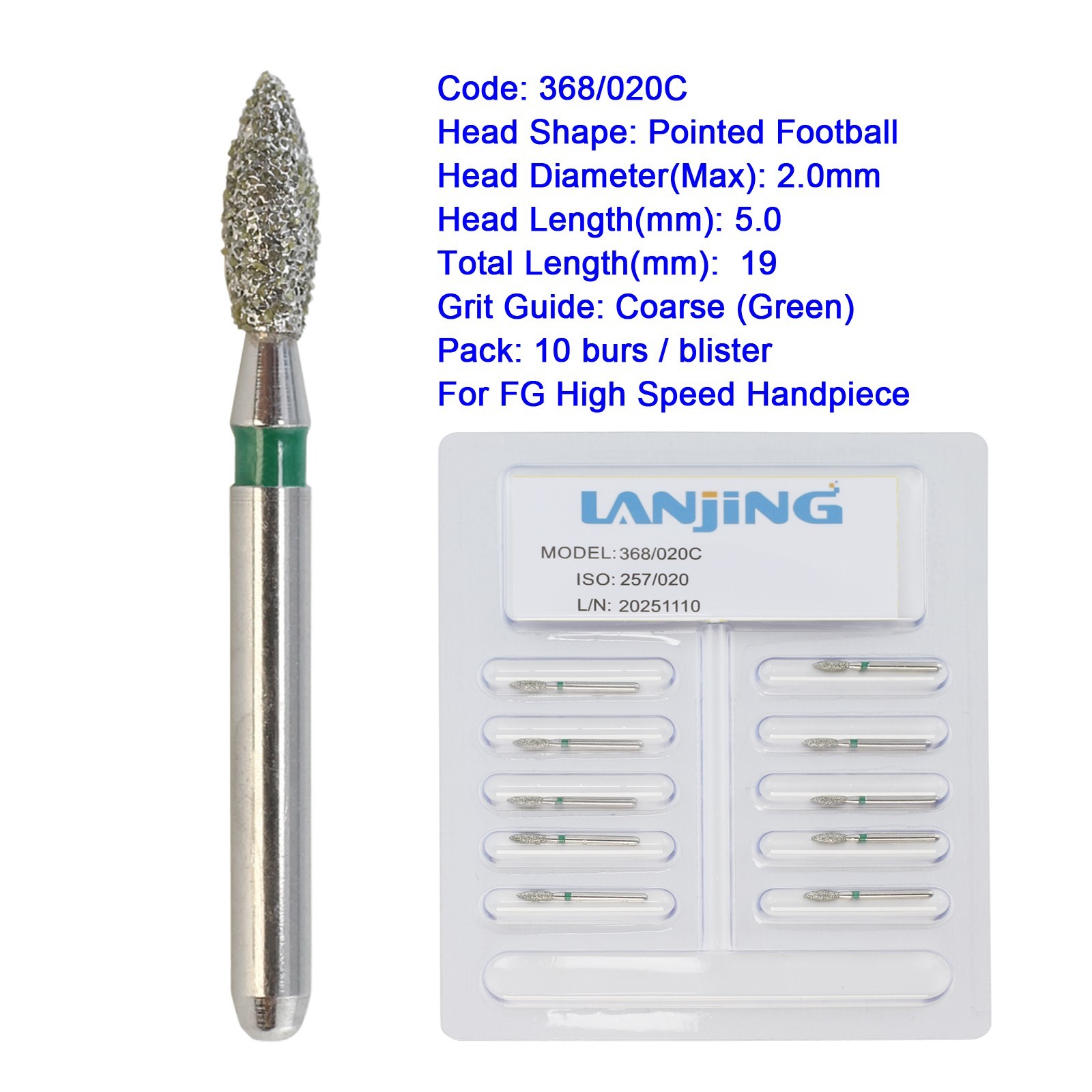 Dental Diamond Burs FG Long Surgical Bur Round Ball Taper Bur 368 801 850 856