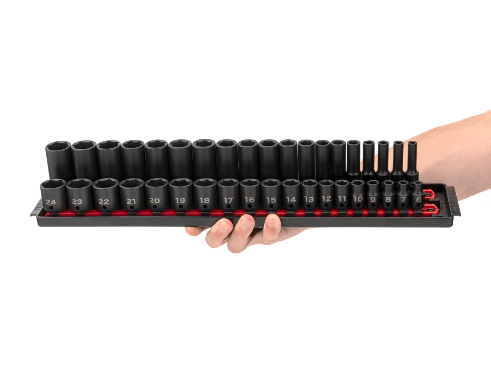 TEKTON 3/8 Inch Drive 6-Point Impact Socket Set with Rails and Trays, 68-Piece