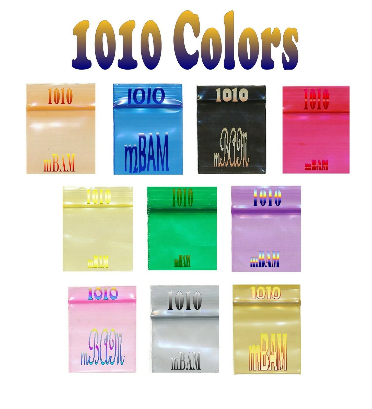 100 2.5 MIL 1010 COLOR LOT APPLE MINI ZIP BAGGIES 1.0×1.0″ BLACK GREEN PURPLE +