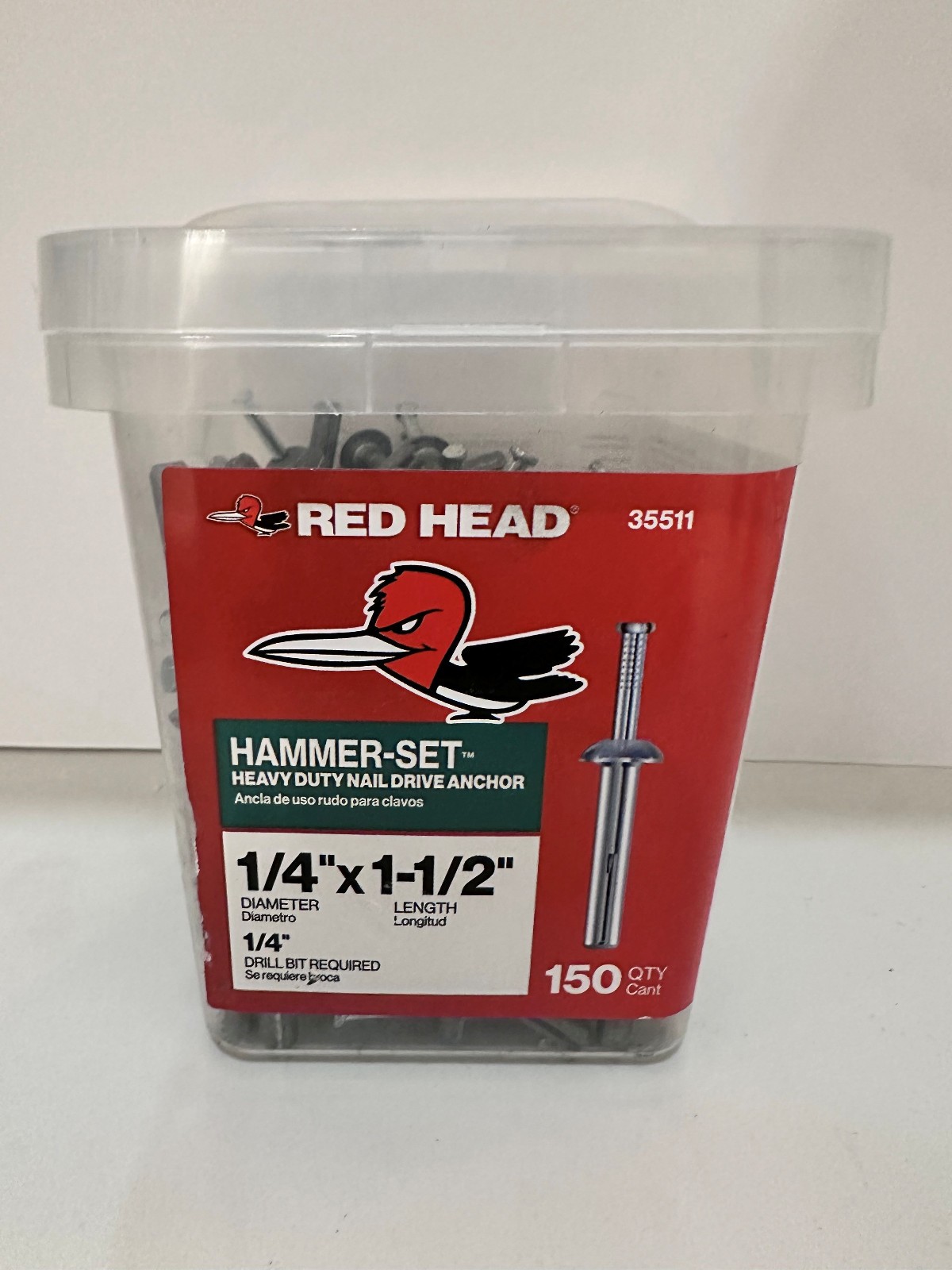 REDHEAD 1/4 In. X 1-1/2 In. Hammer-Set Nail Drive Concrete Anchors (150-Pack)