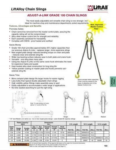 Lift-All 30001G10 Adjust-A-Link Chain Sling; Chain Sling 6 Ft. Long 7/32″