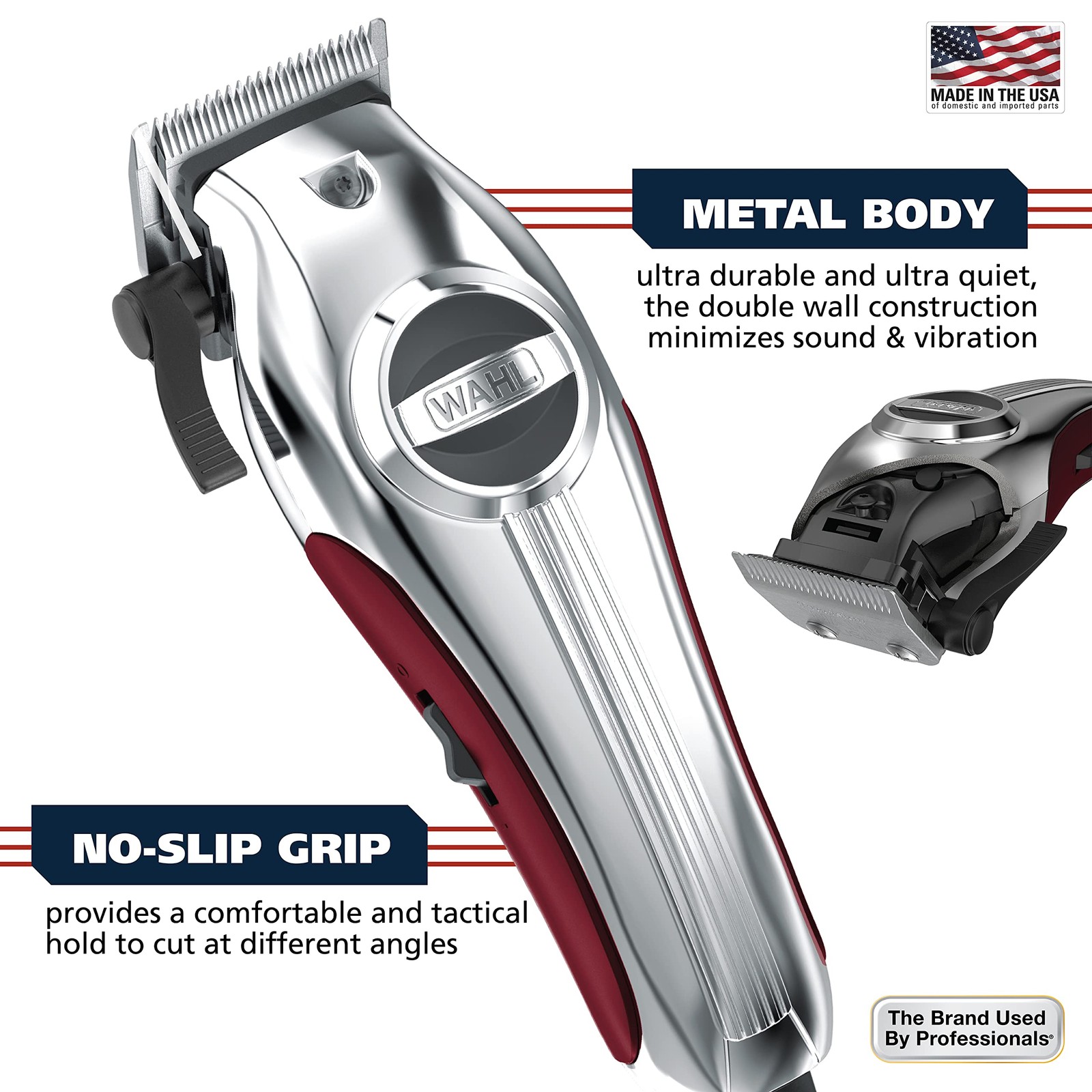 Wahl USA Pro Ultra Quiet High Torque Corded Hair Pack of 1, Stainless Steel