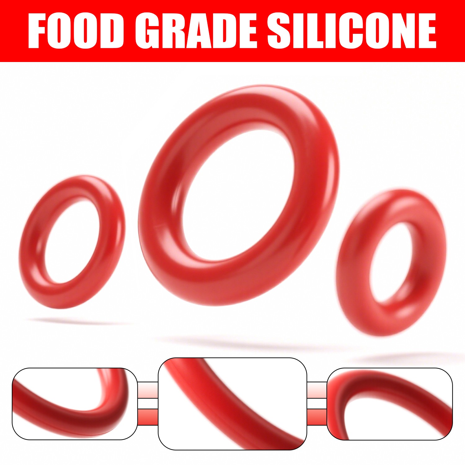 Silicone Rubber O Rings Metric Food Grade 3mm Cross Section 4mm-64mm ID O Ring