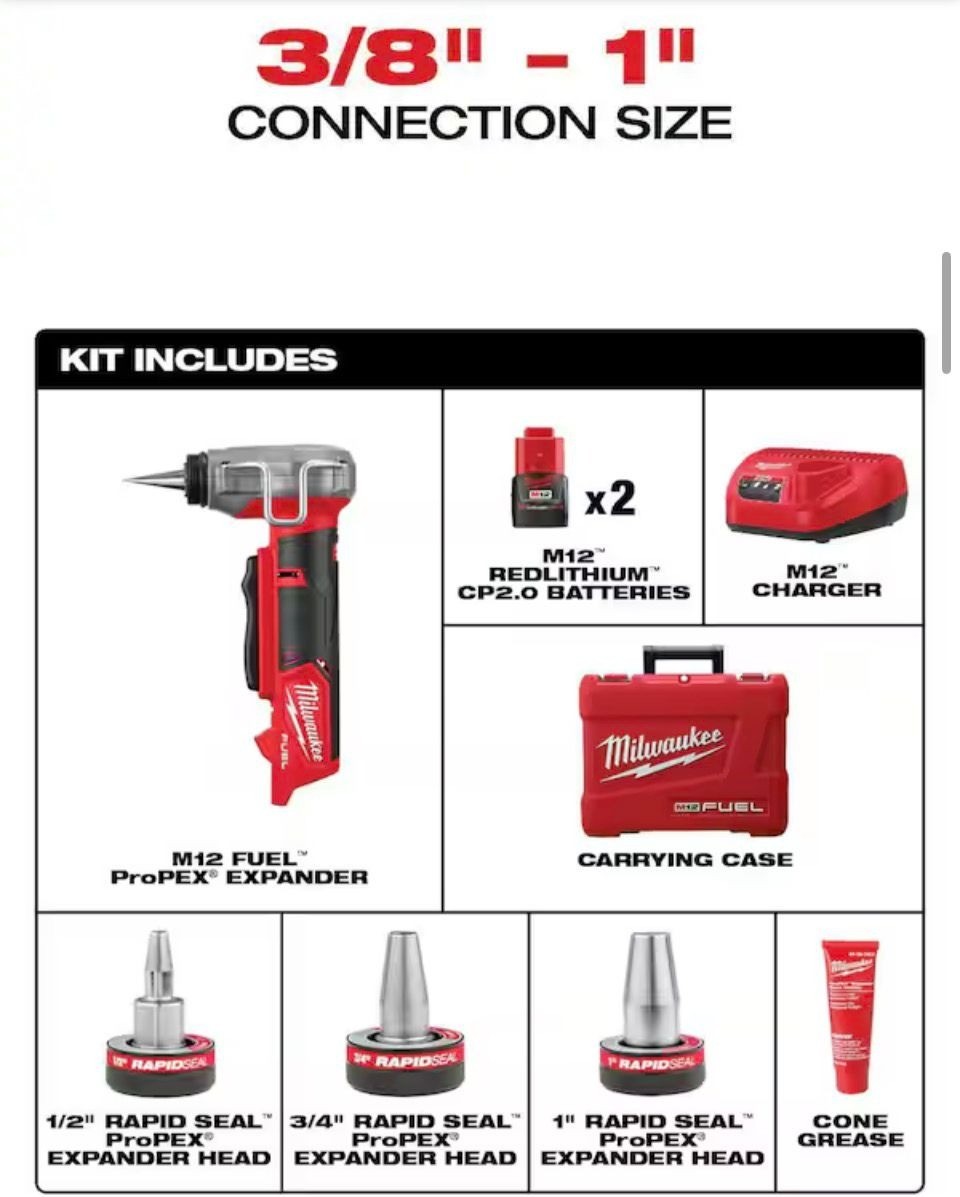 Milwaukee Tool M12 FUEL ProPEX Expander Kit W/ 1/2 -1 RAPID SEAL ProPEX Expande