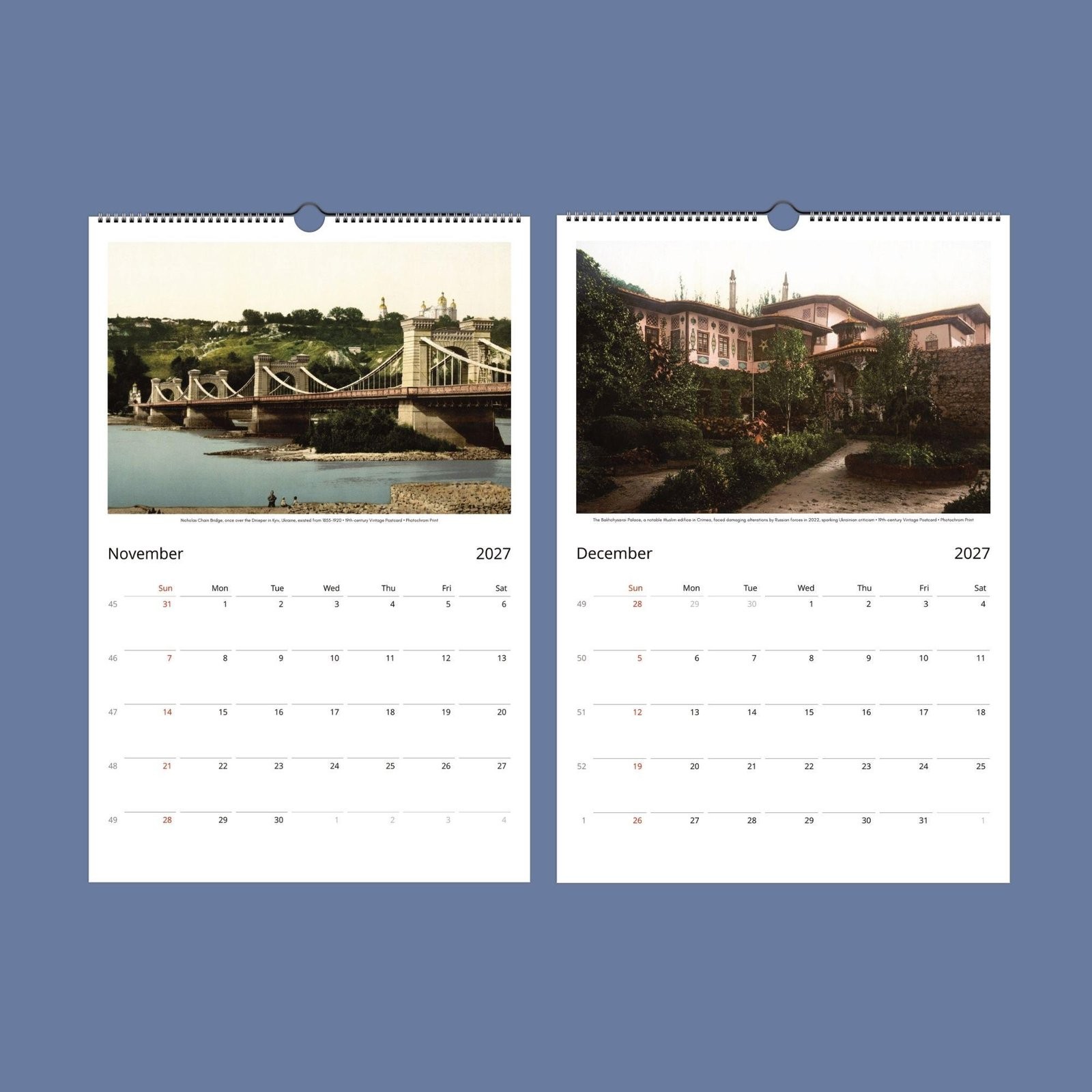 2027 Ukraine Wall Calendar – Vintage Photochrom History Photography, 11×16.5″